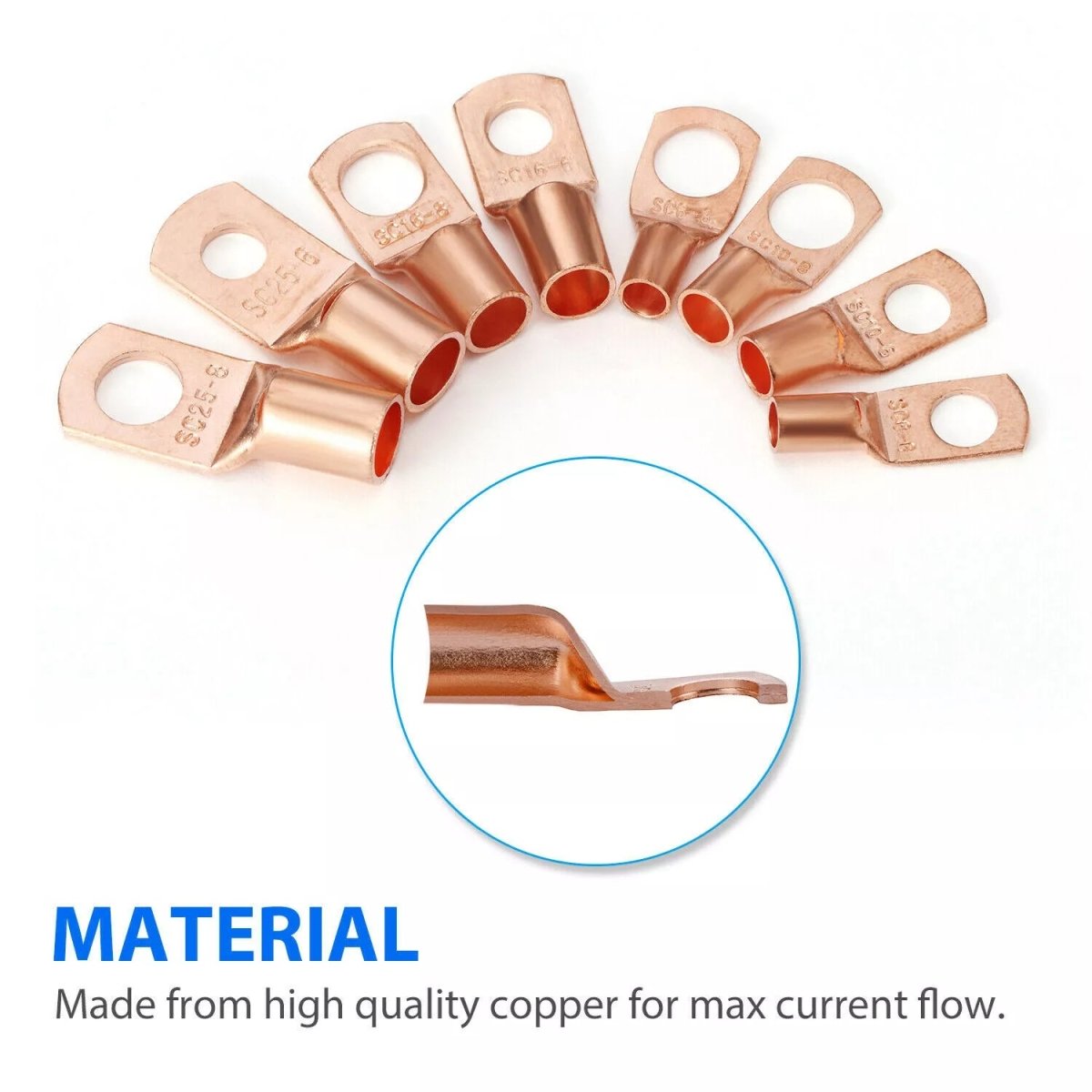 60Pcs/Kit SC6 - 25 Copper Lug Ring Battery Bare Lug Terminals Connector Wire Gauge - HomeDIYer