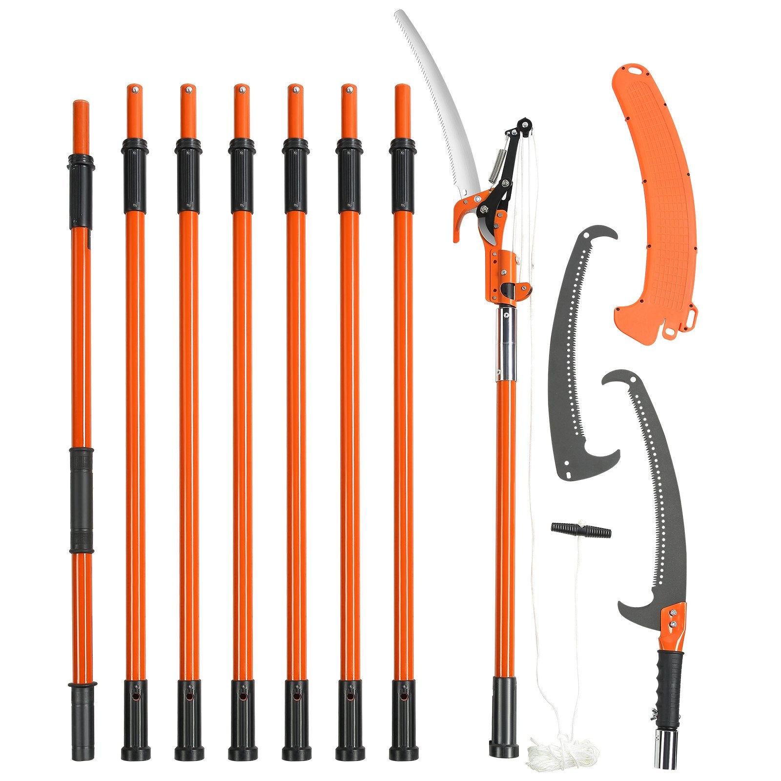 7.3–27 ft Manual Pole Saw & Tree Pruner – 2-in-1 Saw + Scissors with Pulley System, Lightweight Fiberglass Poles