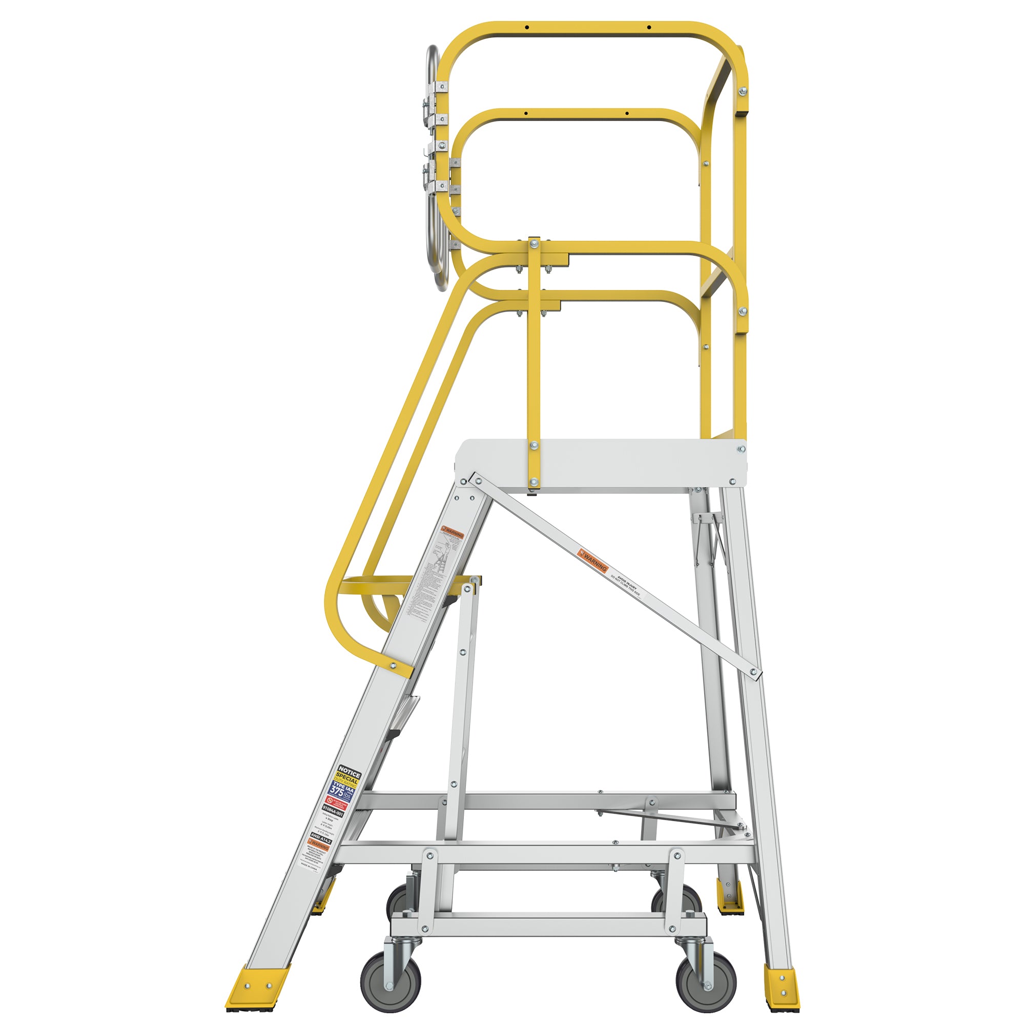 4‑Step Aluminum Rolling Platform Ladder — 375 lb Capacity, 20"x24" Standing Platform, Silver