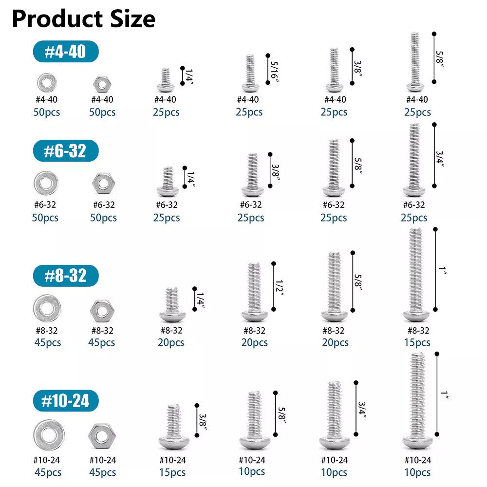 700Pcs Phillips Pan Head Screws Nuts Bolts and Flat Washers Assortment Set - HomeDIYer