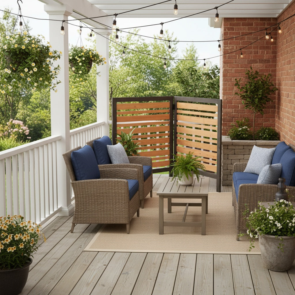 2‑Panel Solid Wood Outdoor Privacy Screen — 38" W x 42" H, Black & Gold, AC Fence & Trash Can Enclosure