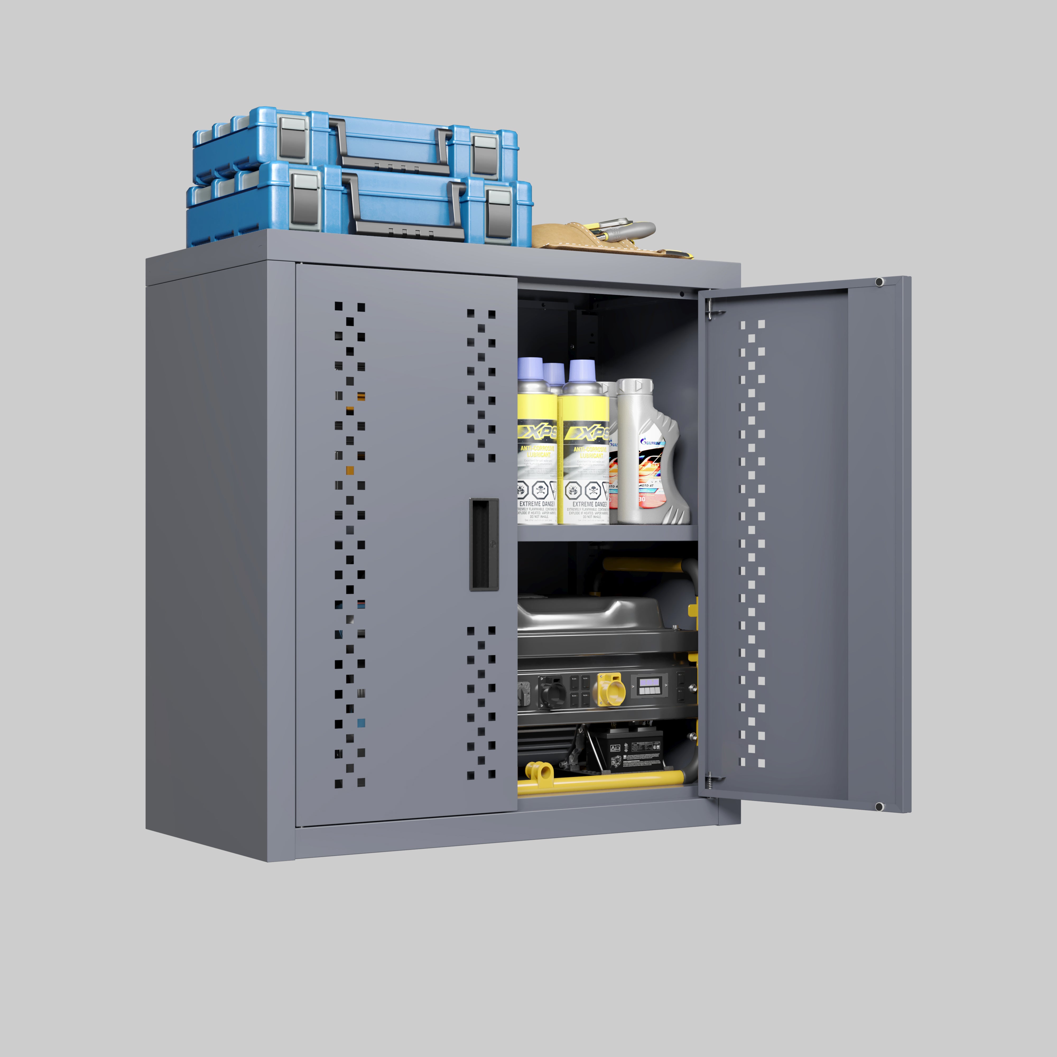 Wall-Mounted Metal Garage Cabinet – Floating Tool Storage with Removable Shelves (Gray)