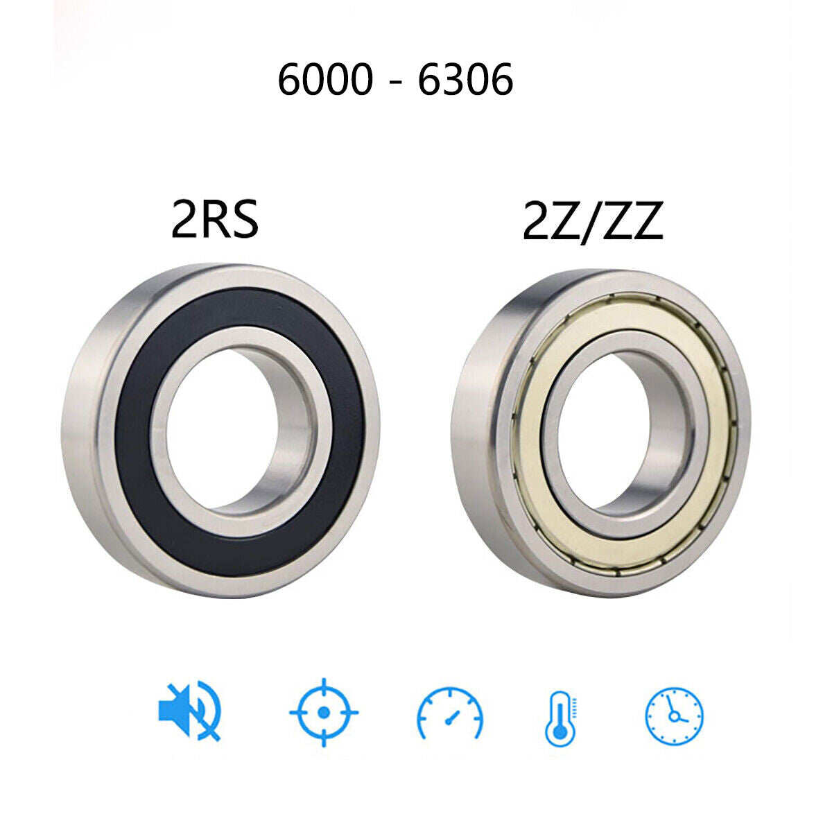 6000-6306 Deep Groove Ball Bearings 2RS Rubber-ZZ Metal Seals - Choose Size