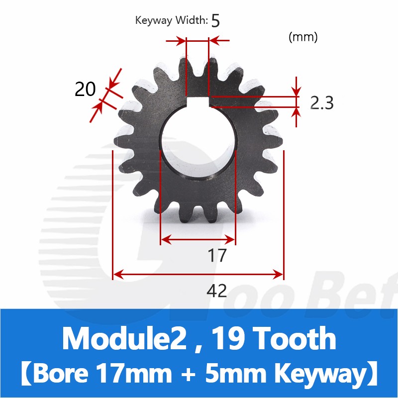 Spur Gear C45 Steel Black Oxided Module 2 Pinion 12-30 Tooth Keyway 10-32mm Flat