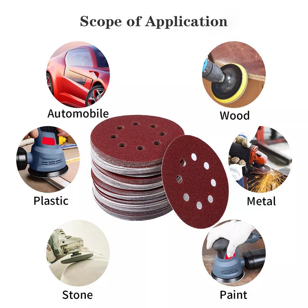 125mm 5" Sanding Discs 8 Hole 40 - 600 Grit Orbital Sander Sheets Sandpaper Pads - HomeDIYer
