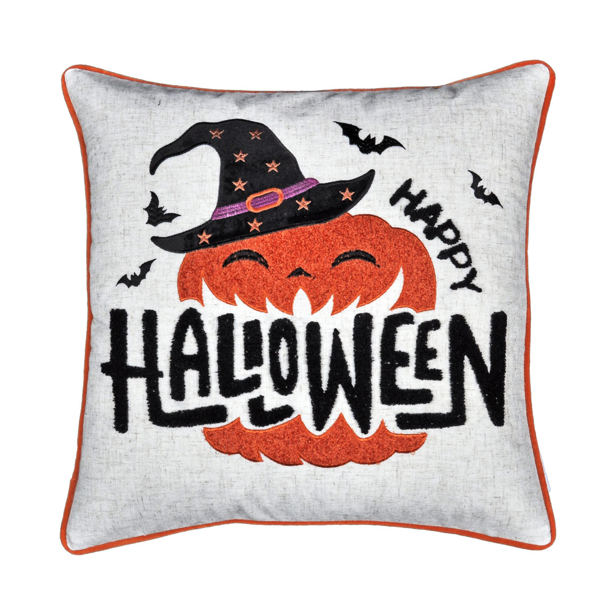 Halloween Throw Pillow Set of 2, 20x20 Pumpkin & Witch Embroidery