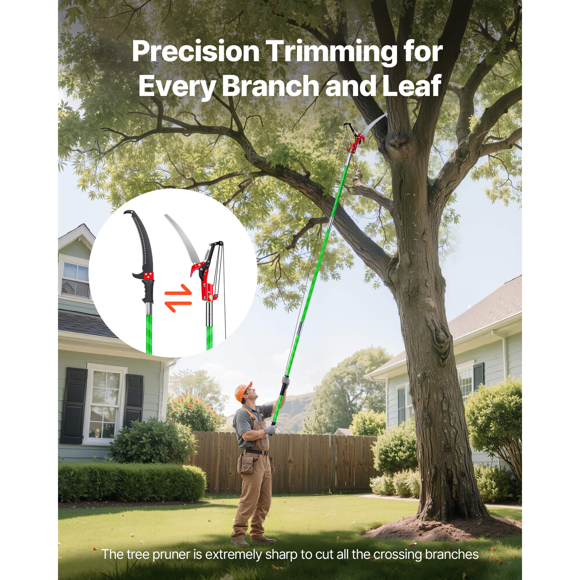 3.87–27 ft Manual Pole Saw with Scissors – 2 Blades + Pruning Shears