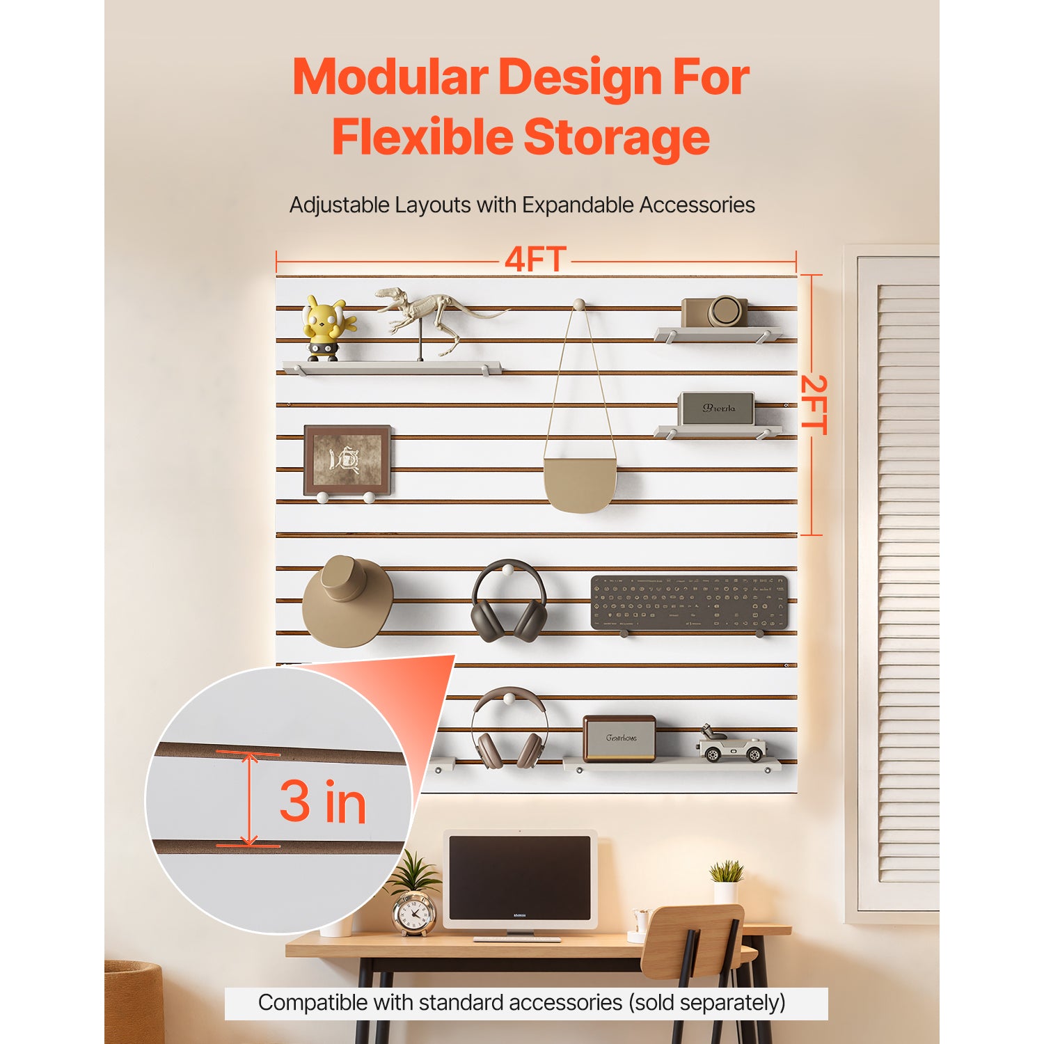 4 x 4 ft Slat Wall Paneling MDF White Garage Slatwall with Modular Design