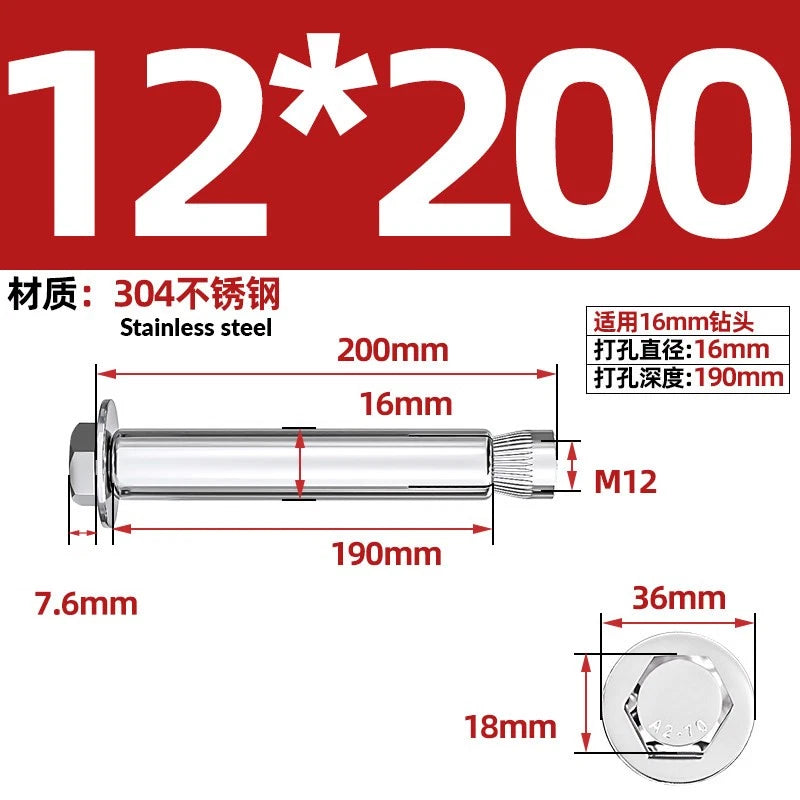 Stainless Steel Masonry Concrete Expansion Anchor Bolt — M6 M8 M10 M12 M16 | 304 & 201 SS