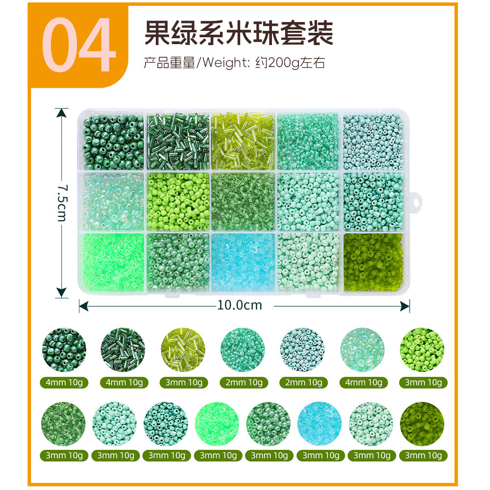 3mm Glass Rice Bead Set – 15-Slot DIY Bracelet & Necklace Making Kit, 9 Colors