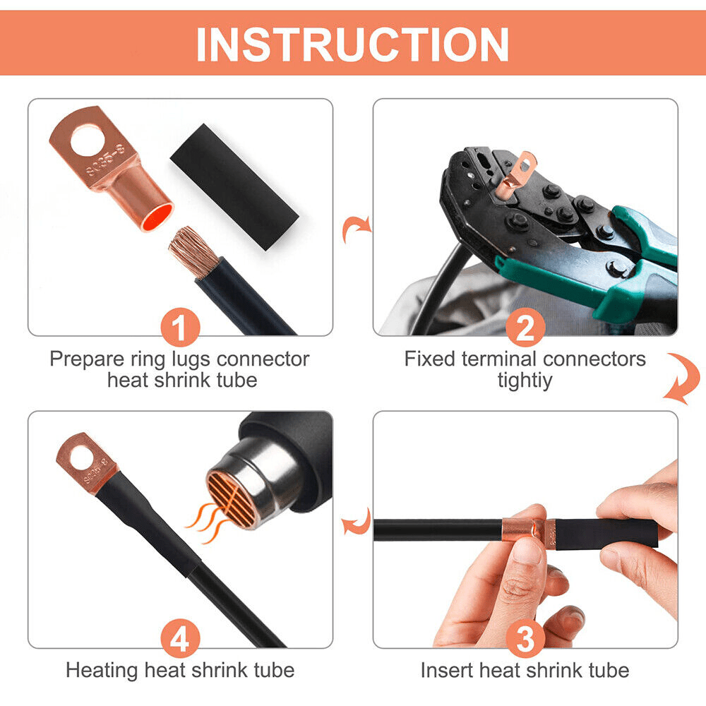 140pcs Copper Wire Lugs Battery Cable Ends Terminal Connectors Assortment Kit - HomeDIYer