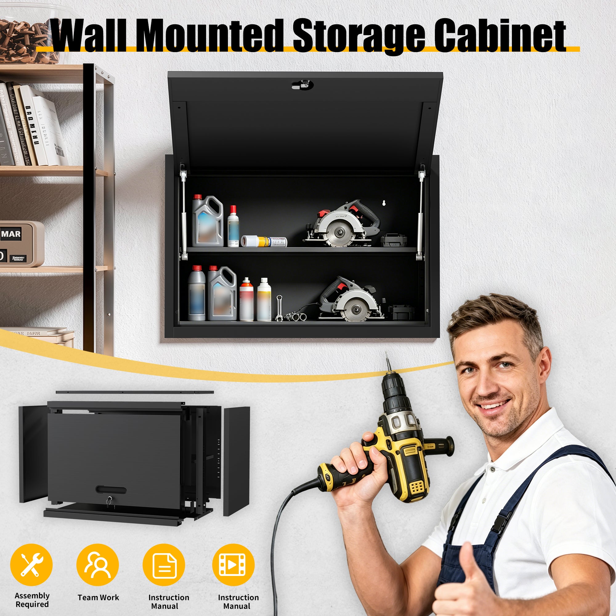 Heavy Duty Wall Mounted Tool Storage Cabinet – Steel Metal Garage Cabinet for Workshop, Basement, Kitchen