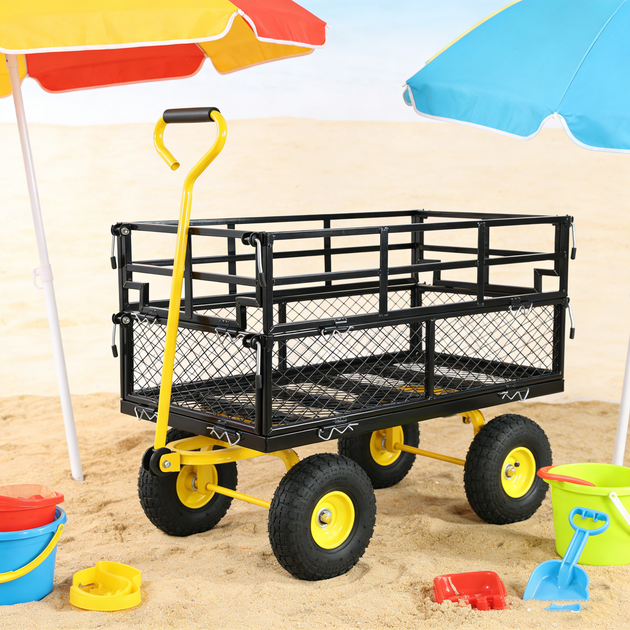 Wagon Cart Garden cart trucks make it easier to transport firewood Yellow+Black