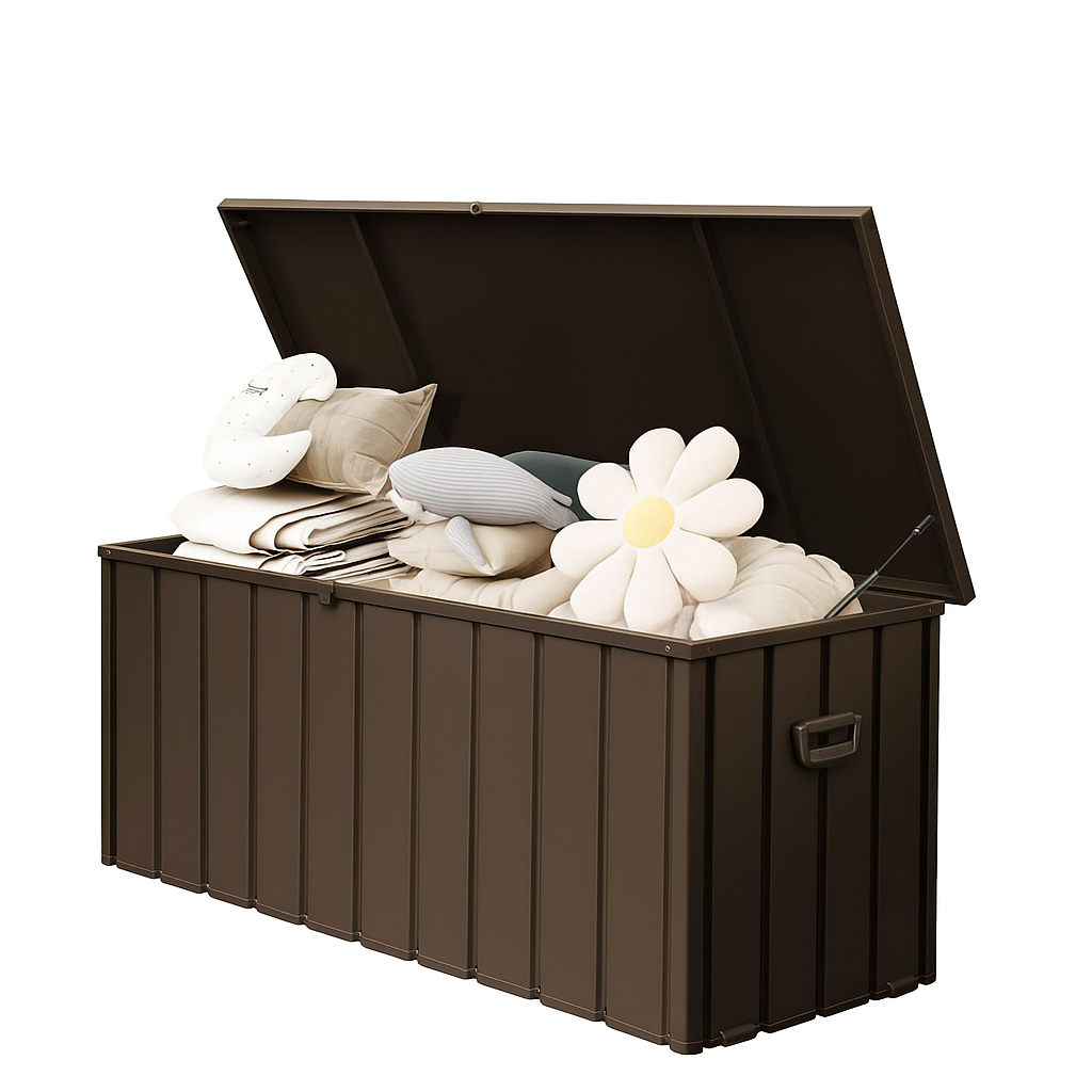190 Gallon Metal Outdoor Deck Box – Waterproof Steel Storage Bench, Lockable Package Delivery, Dark Brown