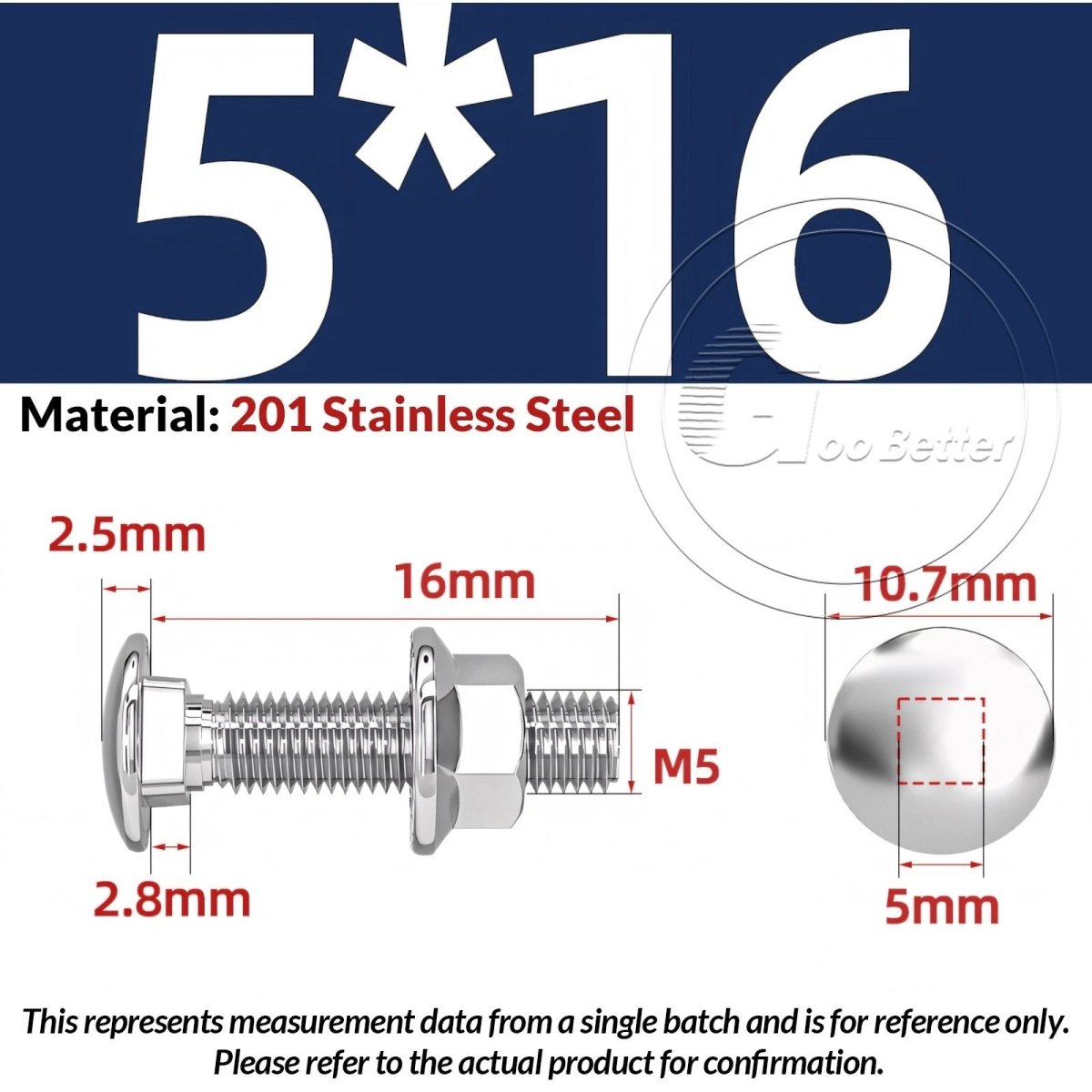 M5–M12 Carriage Bolts with Nuts | Cup Square Domed Head | 201 Stainless Steel - HomeDIYer