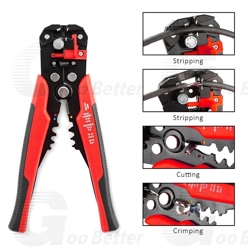 8'' Self - Adjusting Wire Insulation Stripper Red Cutter Crimper Stripping Tools - HomeDIYer