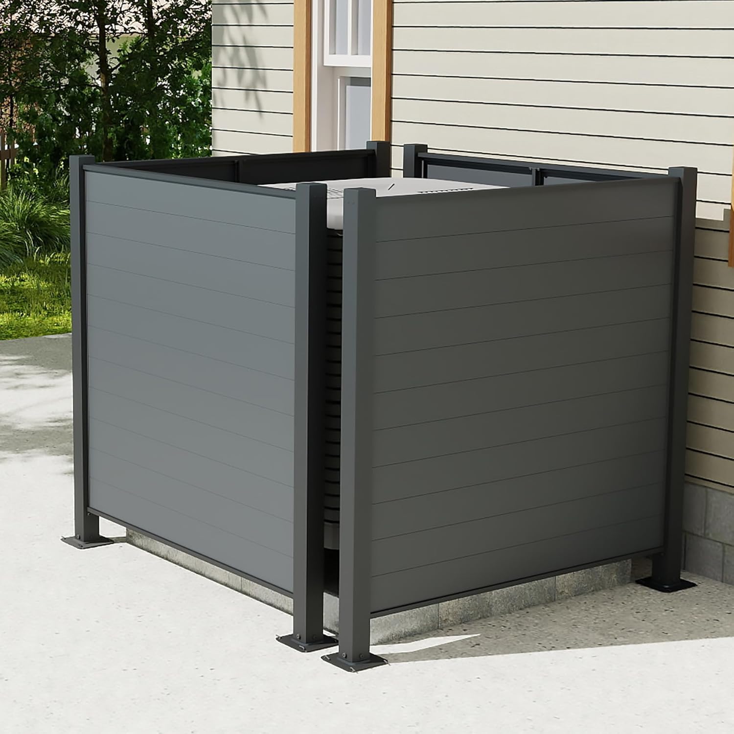 50 x 50 Inch Outdoor Metal Privacy Screen 2 Panel Set — AC Fence, Trash Can Enclosure, Black