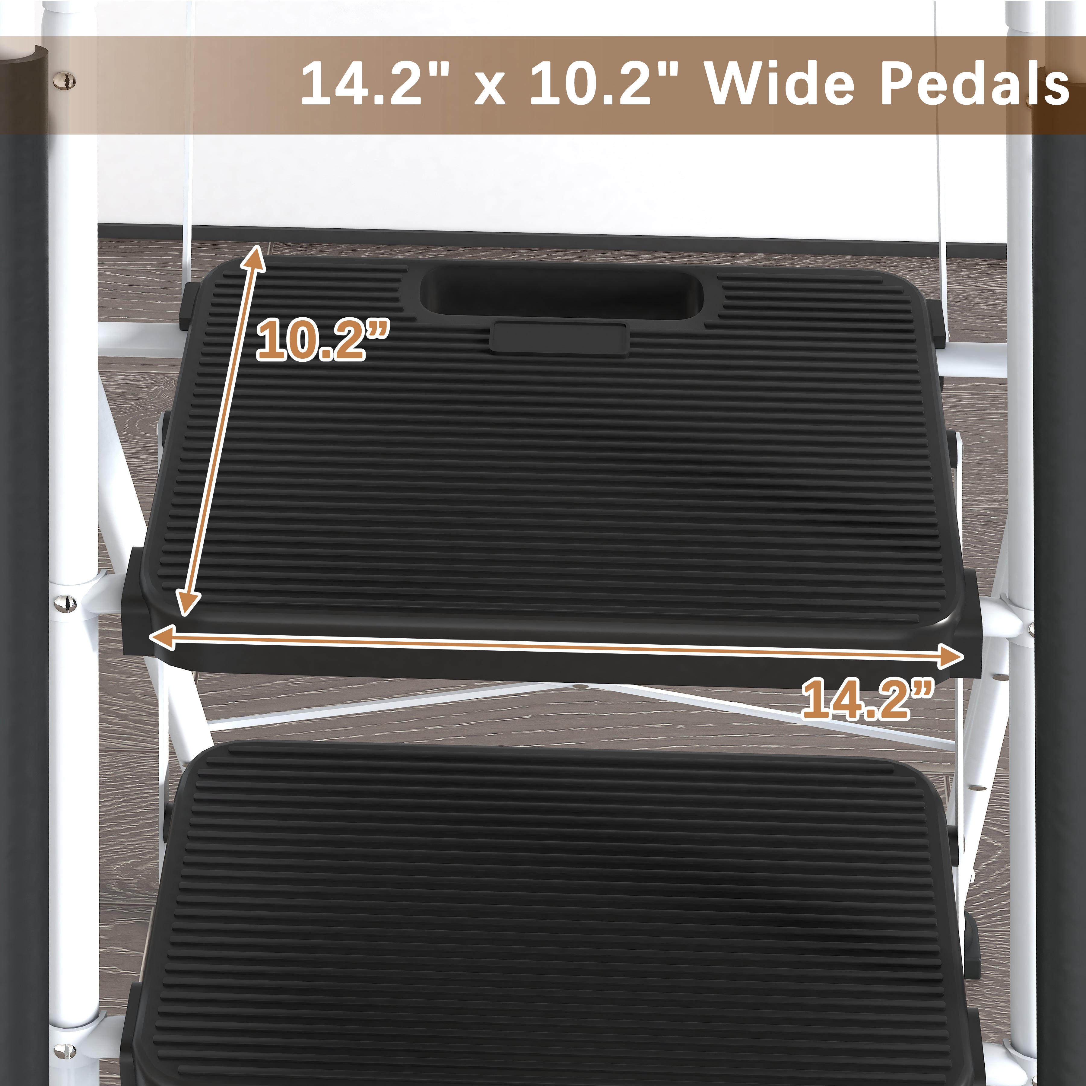 5‑Step Folding Step Stool with Handrails & Tool Tray — 330 lb Capacity, White & Black Steel, Non‑Slip Pedals