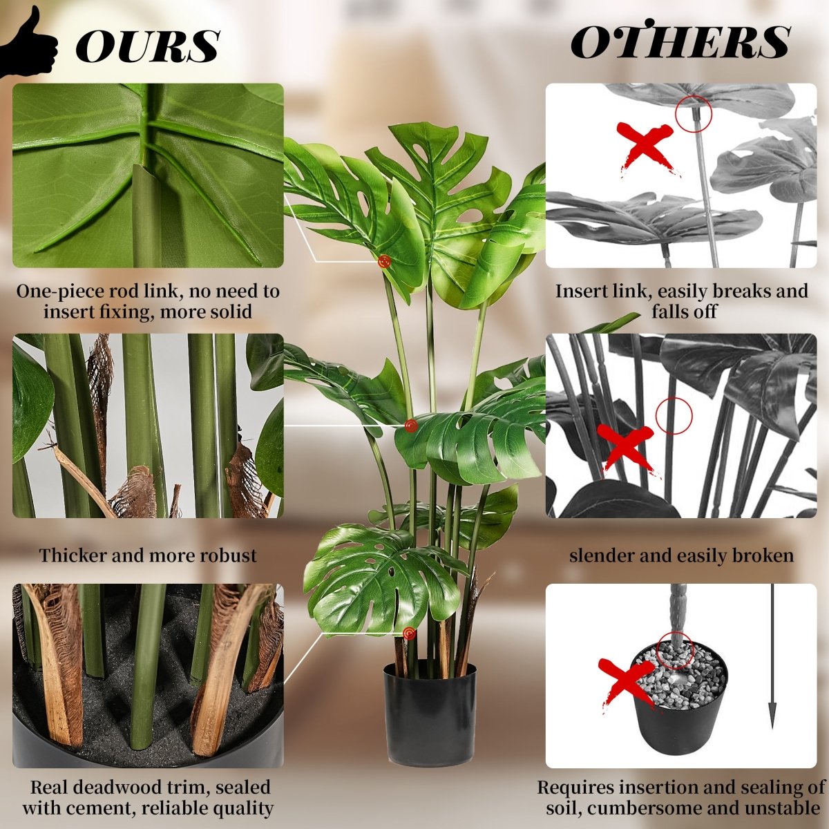 35in Fake Plants Monstera Deliciosa,2 Pieces Realistic Artificial Plants Indoor For Decorating Room,Outdoor,Office,Bathroom,Bedroom,Better Homes And Gardens Plant Decor,Beautiful Housewarming Gifts. - HomeDIYer