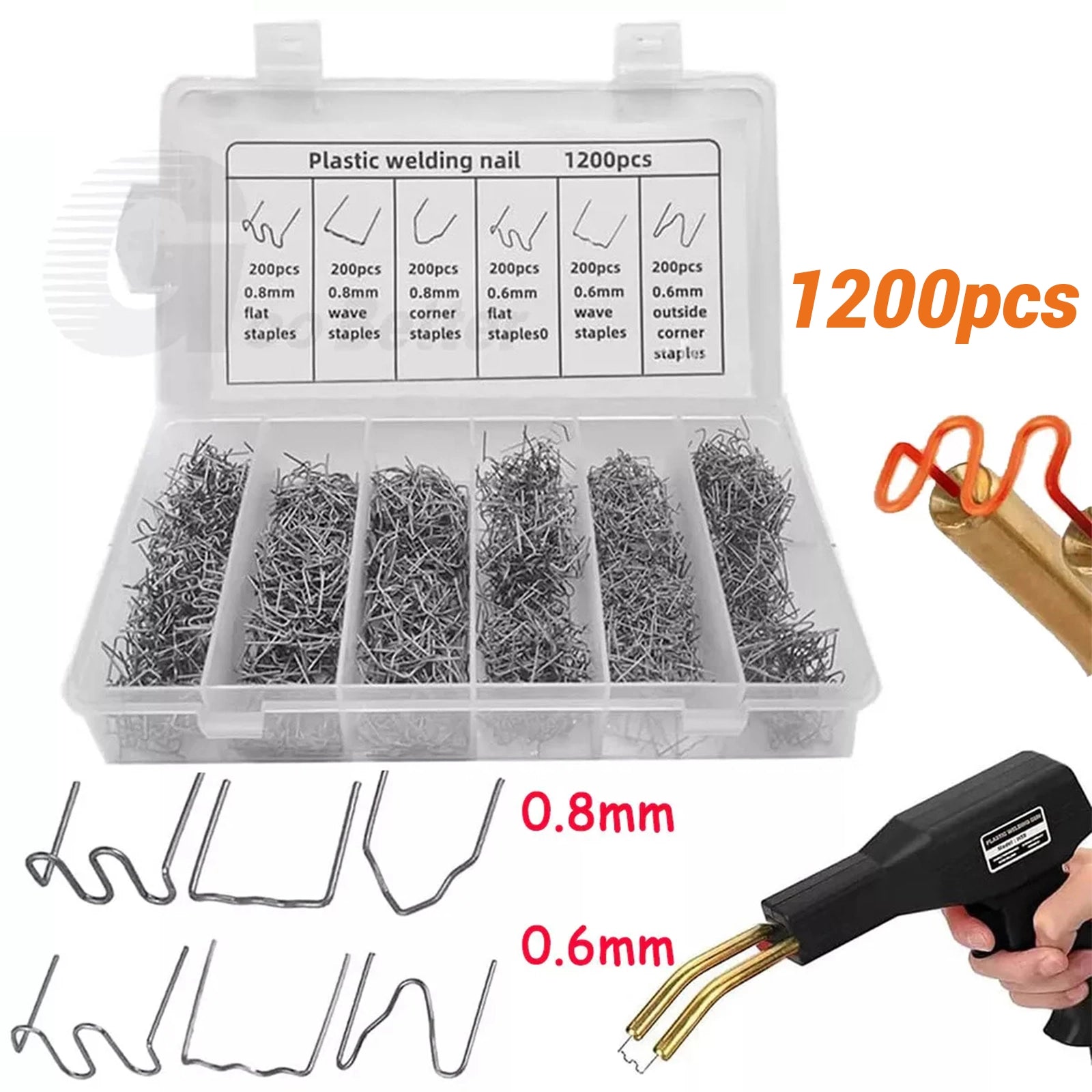 1200x 0.6/0.8mm Hot Stapler Staples Welding Wave Set For Car Bumper Repair Tools - HomeDIYer