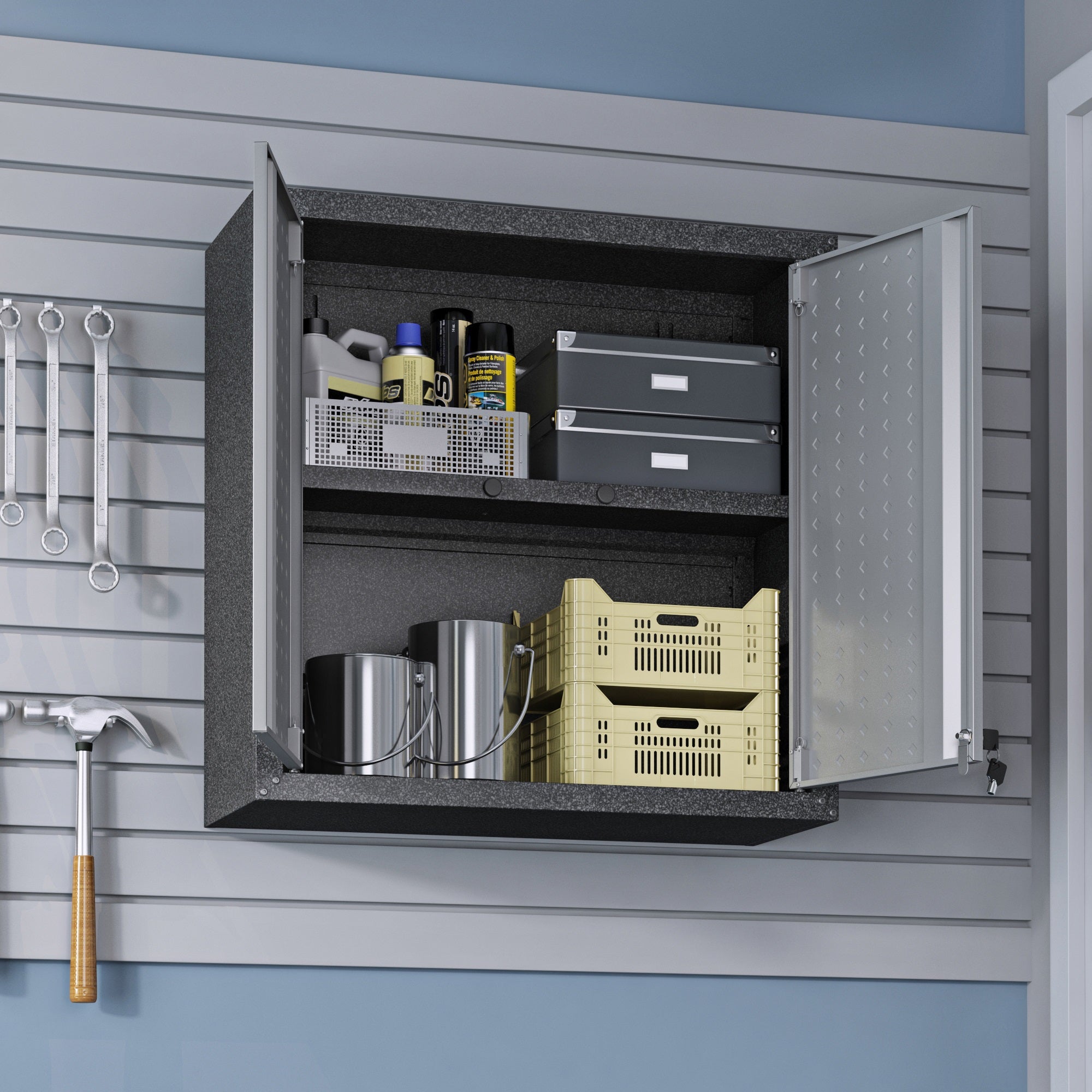 Floating Garage Cabinet in Dark Gray
