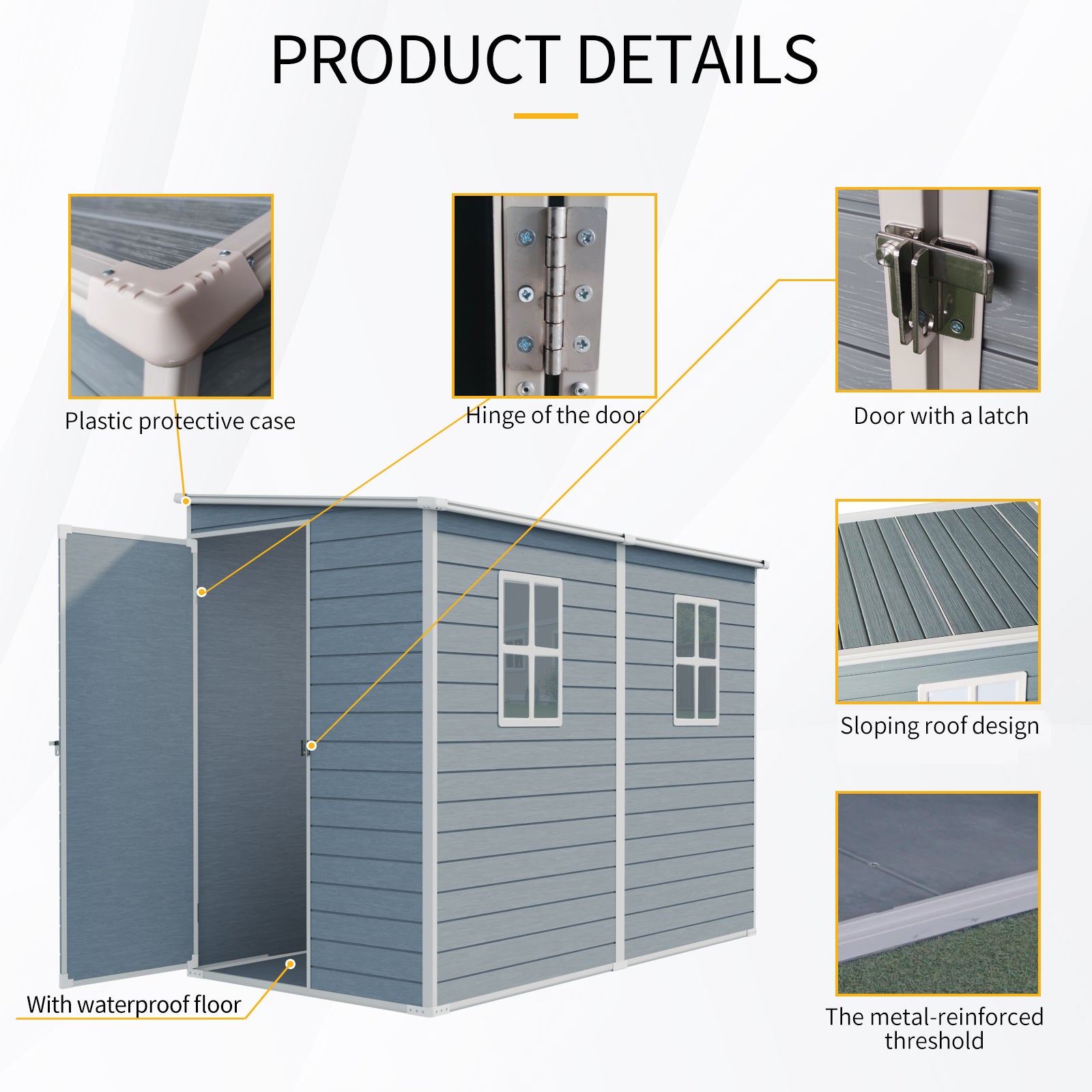 4x8ft Outdoor Storage Shed with Floor Resin shed with Two-Window, Waterproof ,Lockable Doors for Patio,Yard,Lawn --Gray