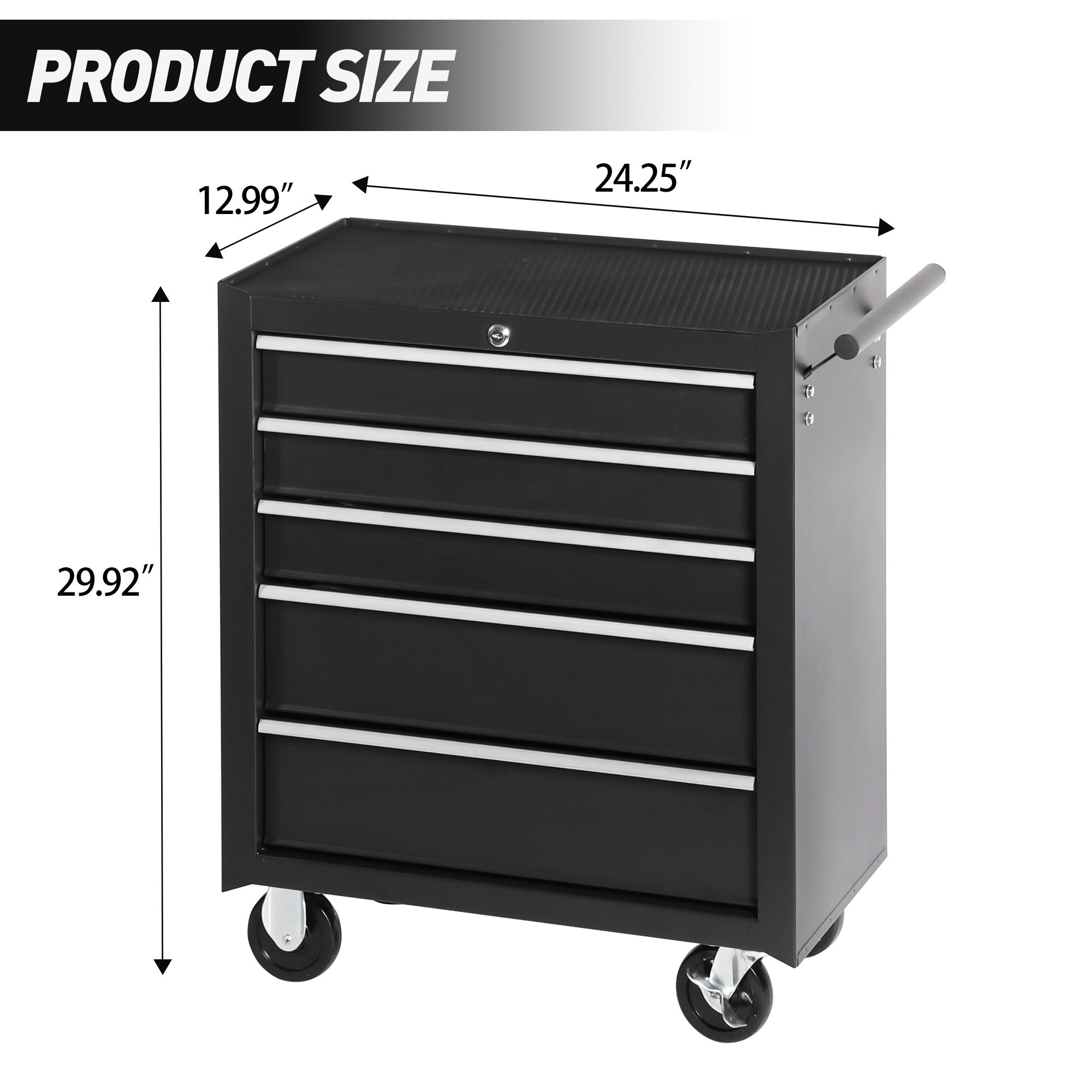 5-Drawer Rolling Tool Chest w/Lock & Key, Tool Storage Cabinet with Wheels, Top Cushion & Drawer Liners, Tool Organizer Box for Garage, Warehouse & Repair Shop