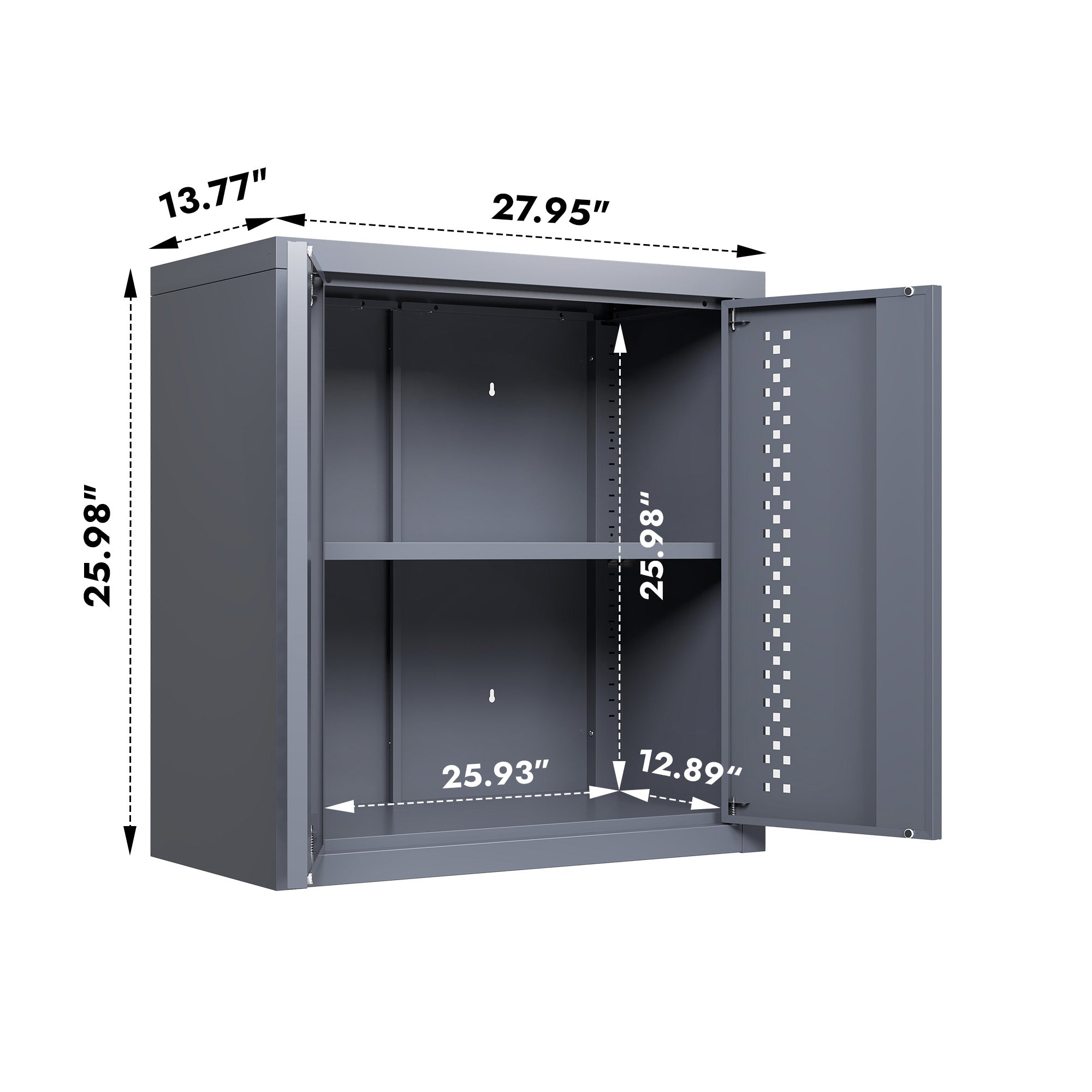 Wall-Mounted Metal Garage Cabinet – Floating Tool Storage with Removable Shelves (Gray)