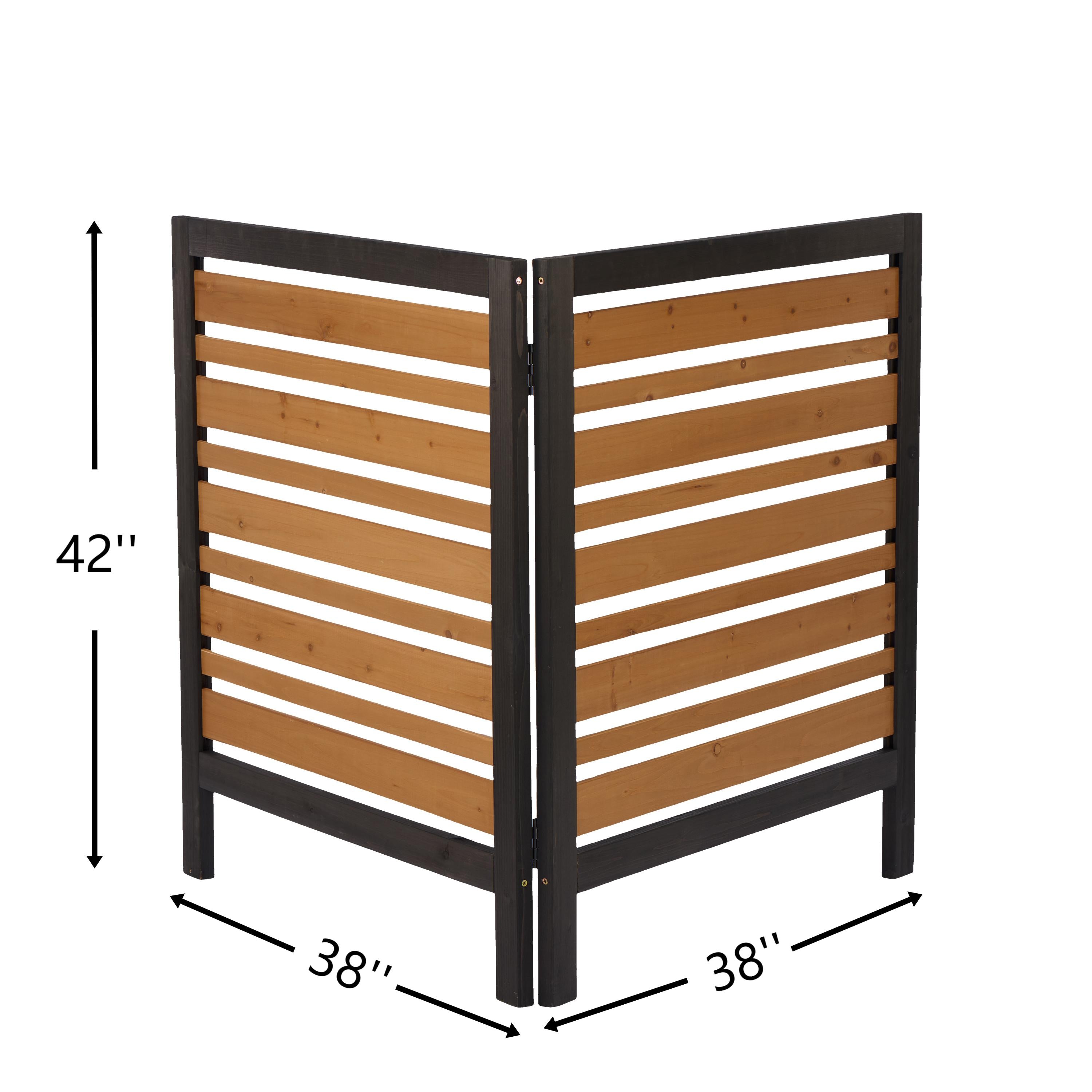 2‑Panel Solid Wood Outdoor Privacy Screen — 38" W x 42" H, Black & Gold, AC Fence & Trash Can Enclosure