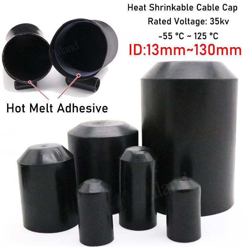 Black 2:1 heat shrink end caps (13mm-130mm) adhesive lined, 35KV voltage for electrical cable insulation
