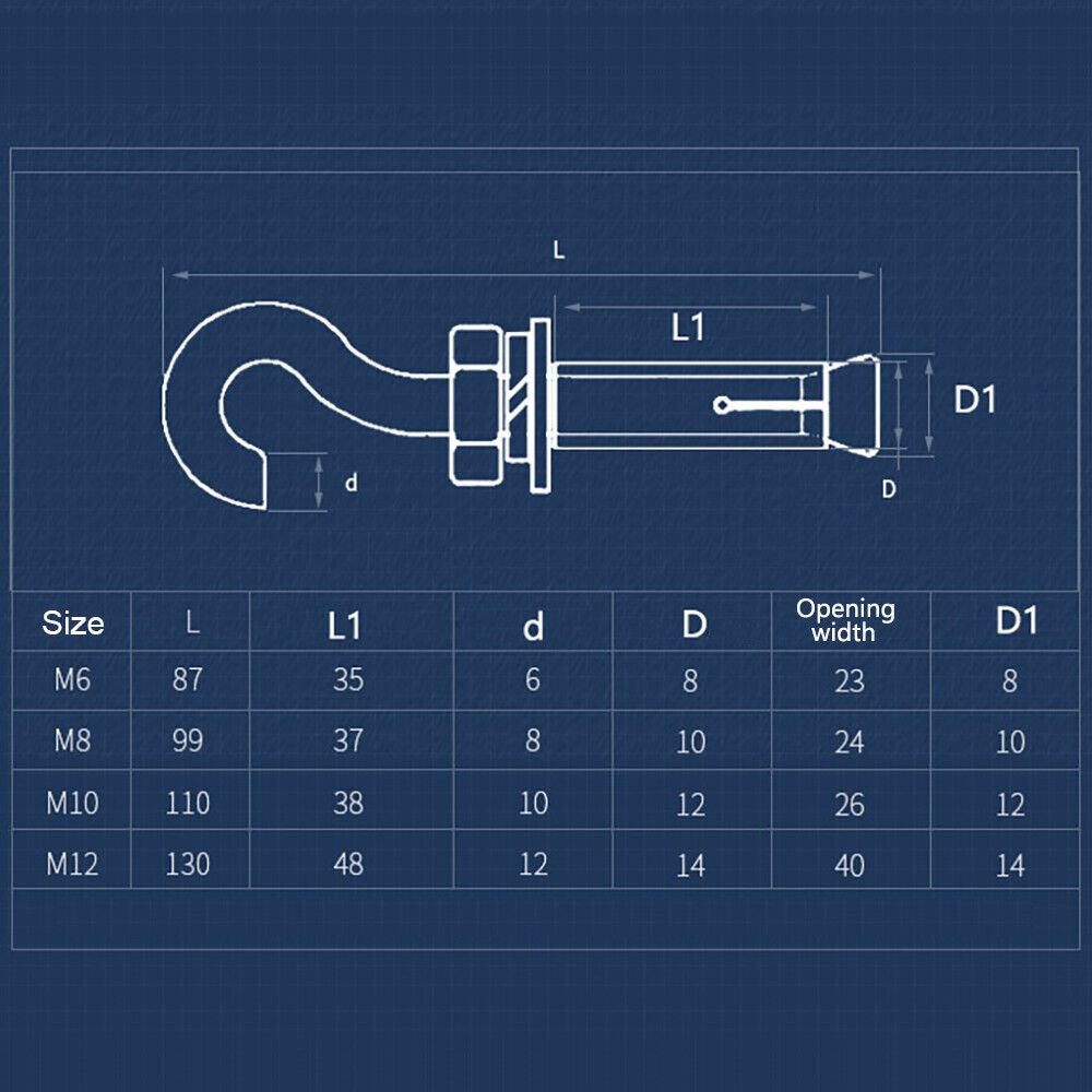 Open Hook Eye Bolt Shield Anchor Expansion Bolts — M6 M8 M10 M12
