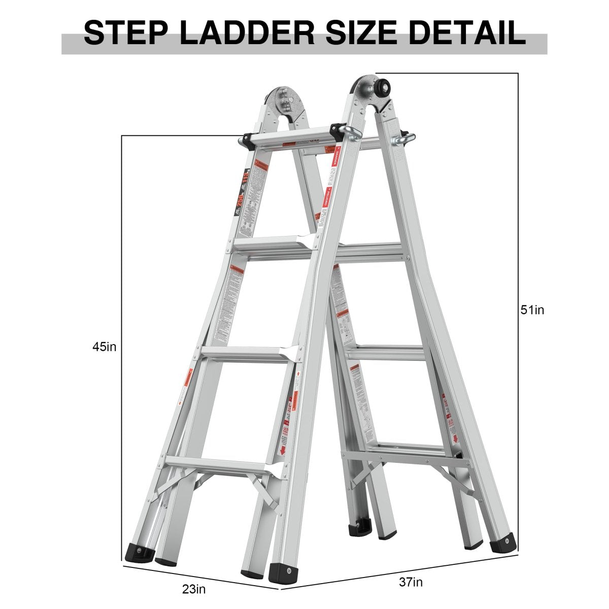 17ft Multi - Position Foldable Aluminum Ladder, A - Frame and Straight Ladder, ANSI 250lbs - HomeDIYer