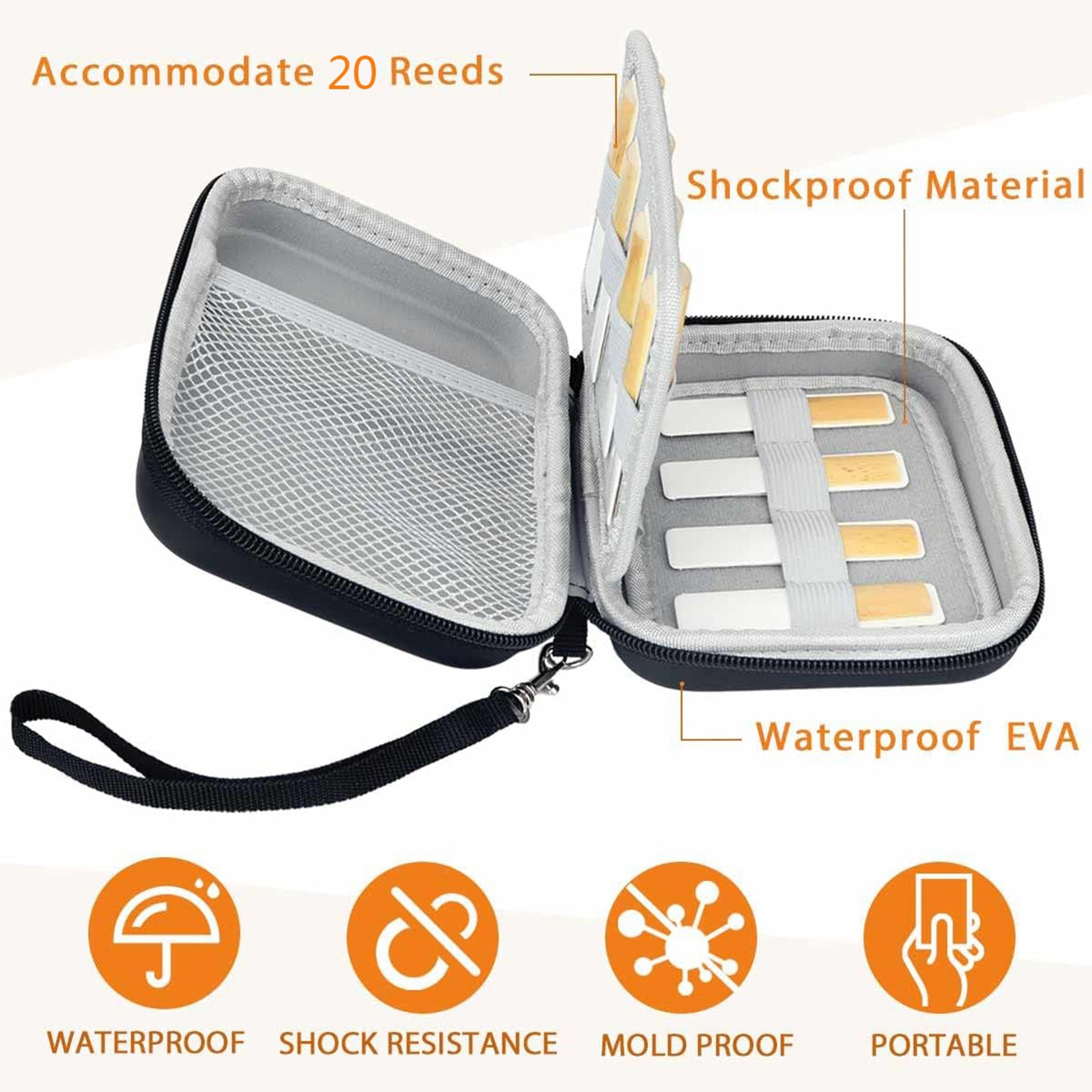 Waterproof Reed Storage Case – 15-Piece Capacity Holder for Saxophone & Clarinet Reeds