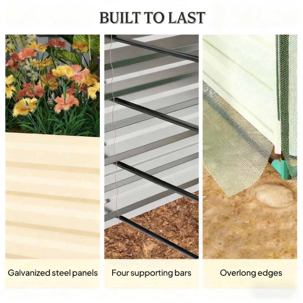 Raised Garden Bed for Flowers, Veggies and Herbs,Galvanized Steel Planter Box with Crop Cage and Shade Cloth