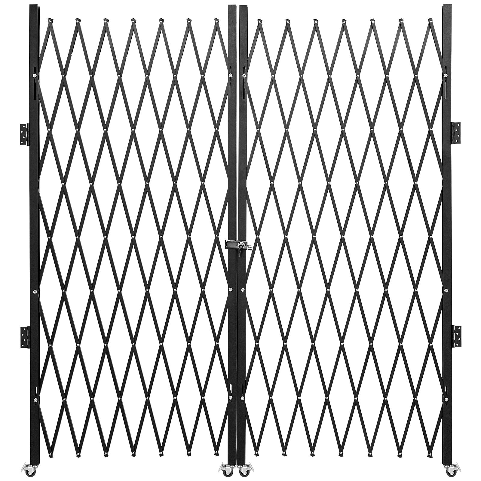 Double Folding Security Gate, 5.1' H x 10.2' W Folding Door Gate, Steel Accordion Security Gate, Flexible Expanding Security Gate, 360° Rolling Barricade Gate, Scissor Gate or Door with Keys