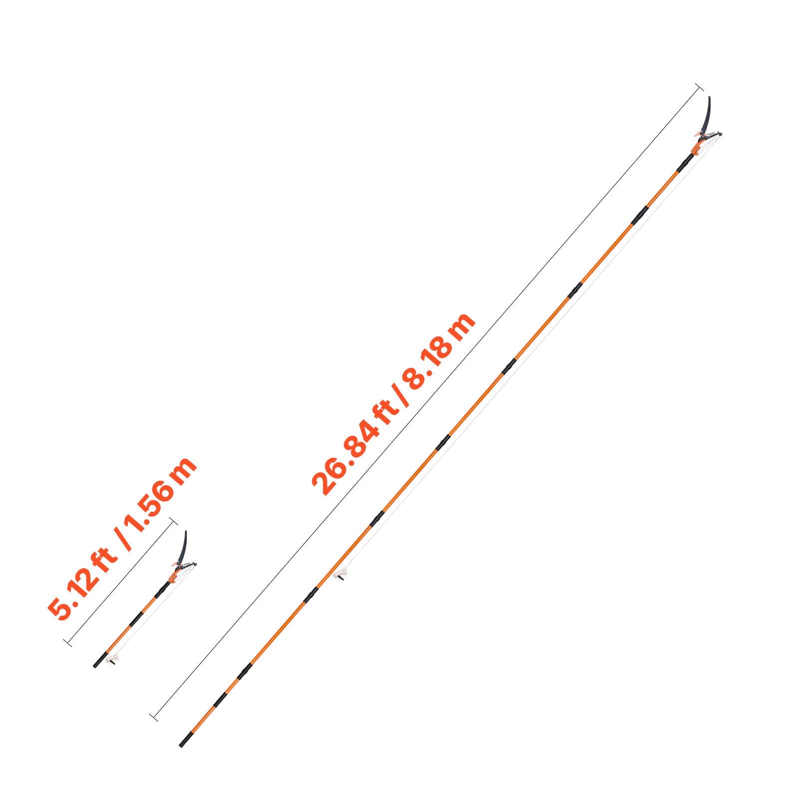 Manual Pole Saw – 4.46‑26.4 ft Extendable Tree Pruner with Scissors, 65Mn Steel Blades, Fiberglass Handle, for High Branch Trimming