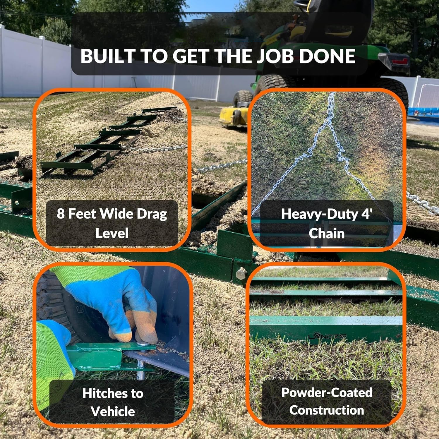 The Original 4FT Drag Harrow Driveway Grader, 46 LB Heavy Duty Tow Behind Lawn and Landscape Rake, Gravel Driveway Drag, Power Rake , Lawn Leveler