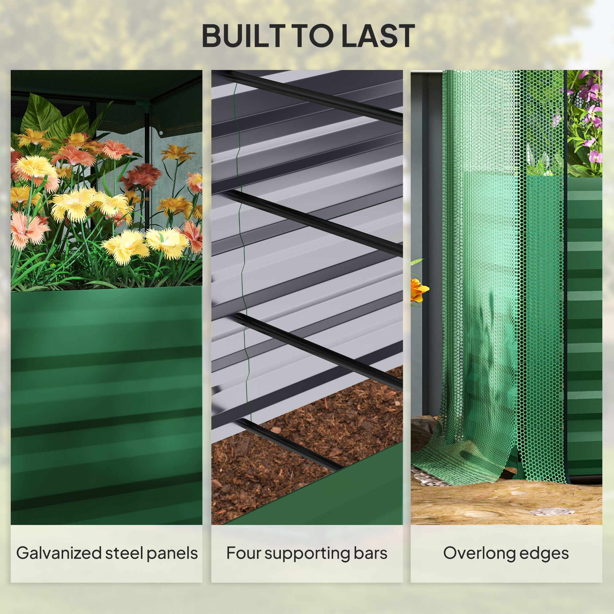 Galvanized Raised Garden Bed, Planter Box with Crop Cage and Shade Cloth, Green