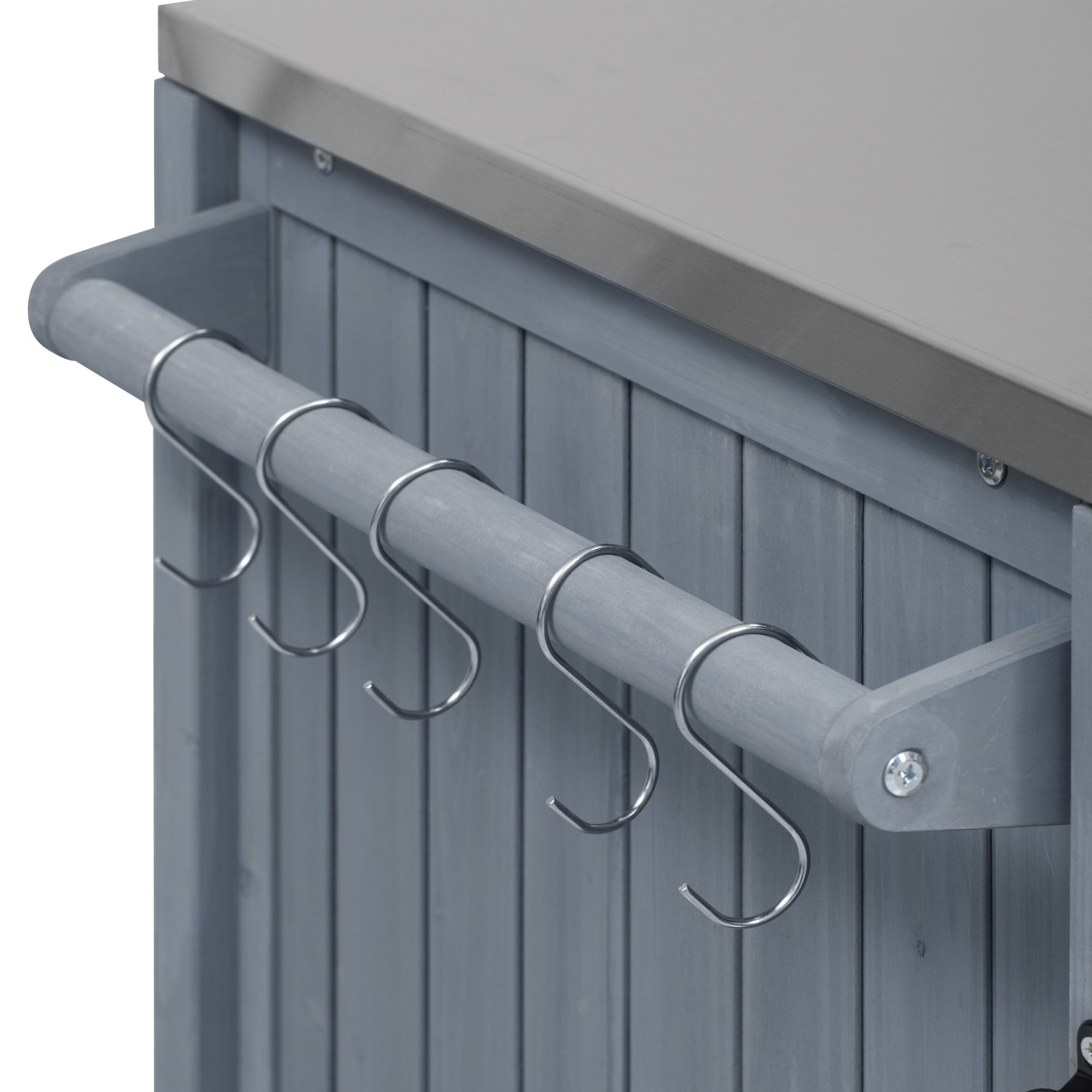 K&K 66.5" Outdoor Kitchen Island for Big Green Egg Grills, Solid Wood Outdoor Grill Cart for Tabletop Grill with Stainless Steel Top, Drawer, Compatible with Large Big Green Egg, Kamado Joe- Grey Blue