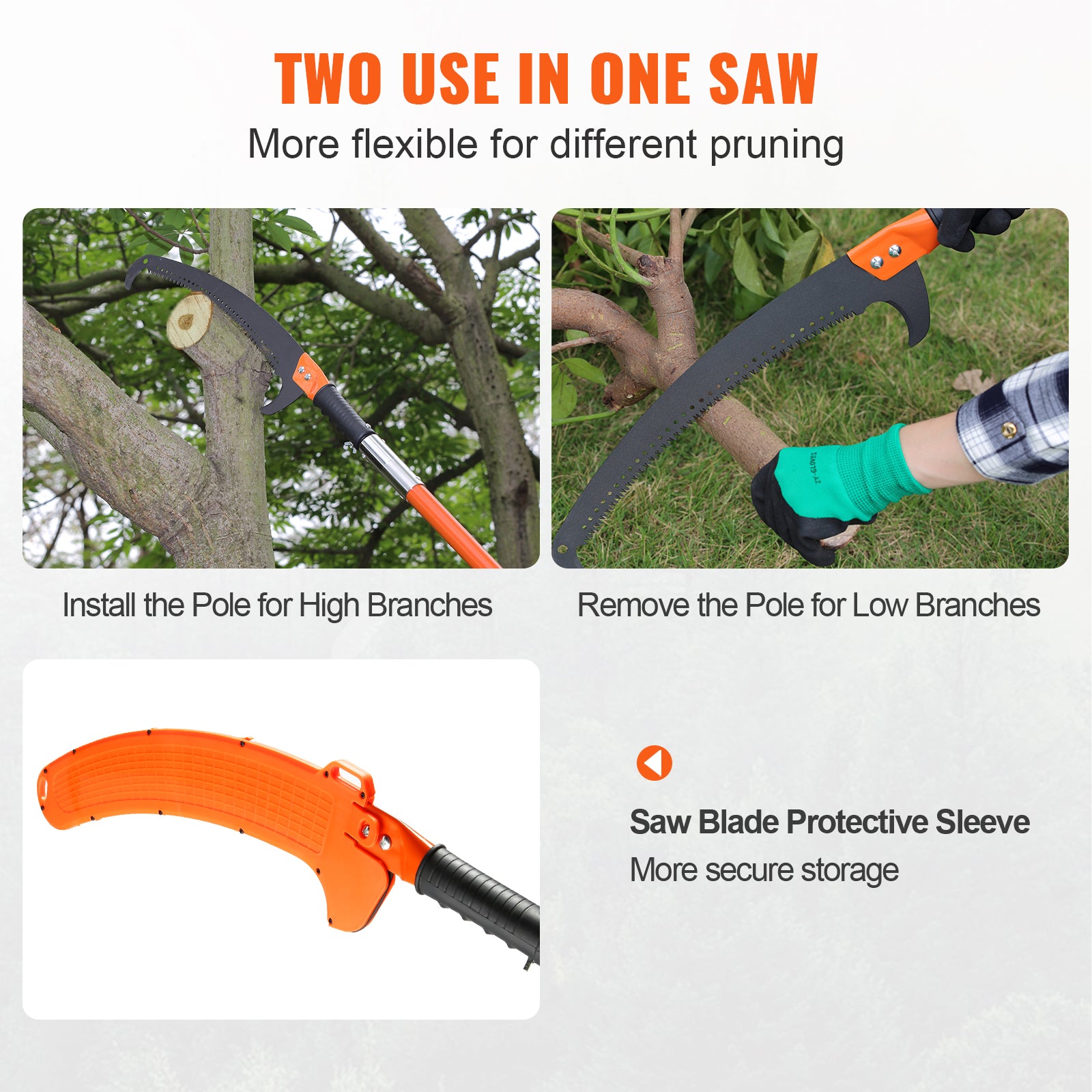 Manual Pole Saw – 7.3–27 ft Extendable Tree Pruner | Lightweight 11 lbs, Double-Lock Fiberglass Poles & Teflon Steel Blade