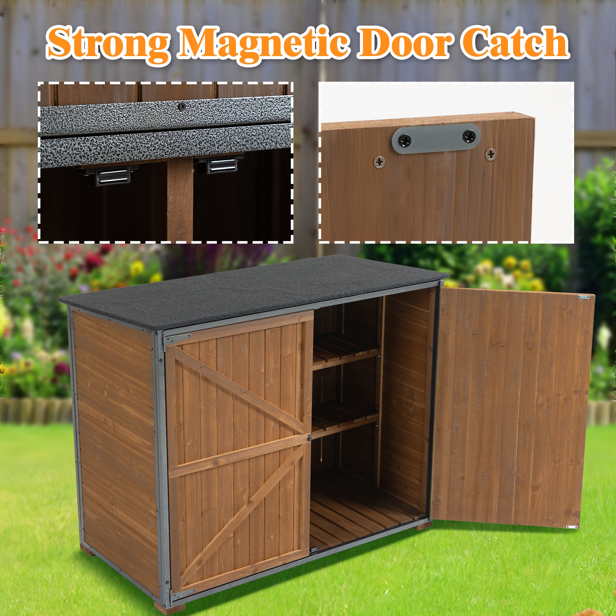 Outdoor Storage Cabinet 50.4"L X 26.8"W X 41"H, Garden Shed Tool Shed with Metal Frame Structure for Backyard Garden Patio Lawn (Brown) 