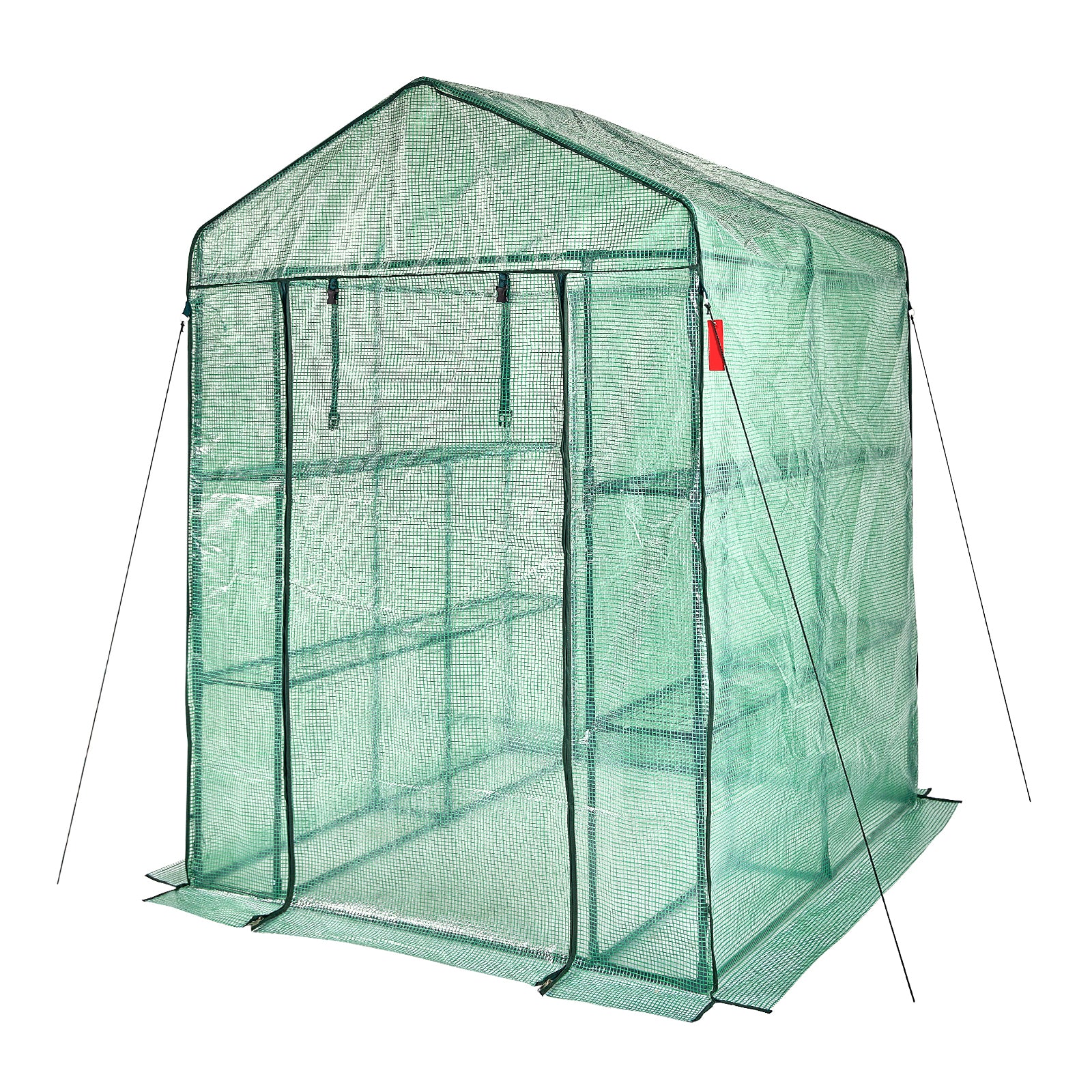 4.6ft x 4.6ft x 6.6ft Walk‑In Greenhouse with 4 Shelves — High‑Strength PE Cover Roll‑Up Door & Steel Frame Green