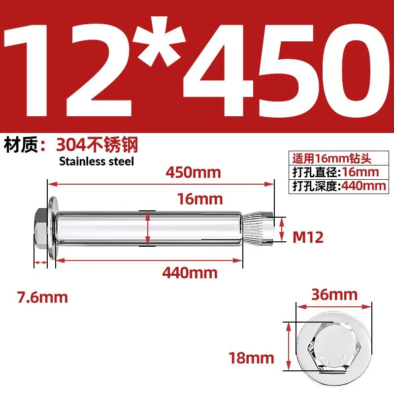 Stainless Steel Masonry Concrete Expansion Anchor Bolt — M6 M8 M10 M12 M16 | 304 & 201 SS