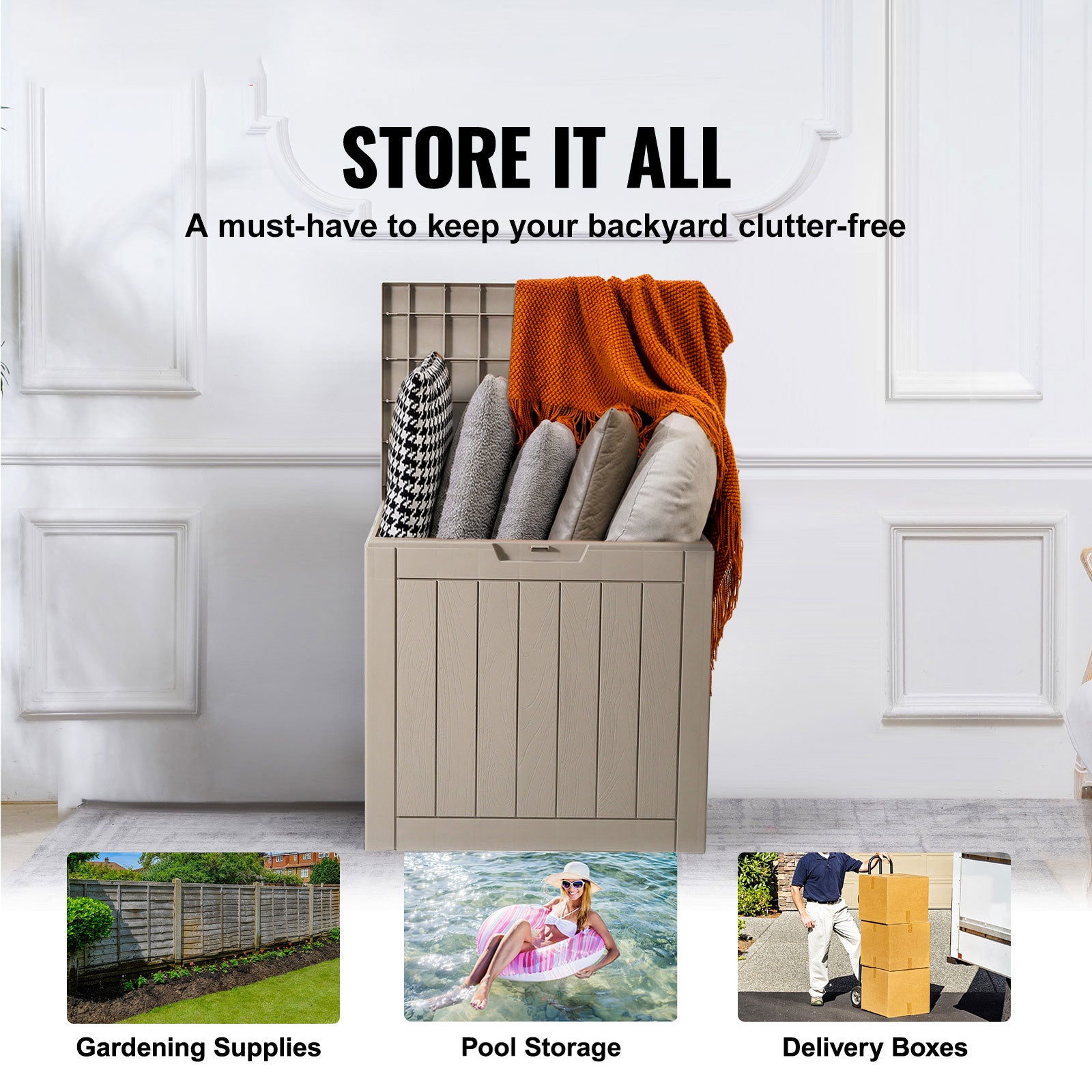 Outdoor Storage Box Resin Deck Box 31 Gallon Patio Waterproof Organizer  On-