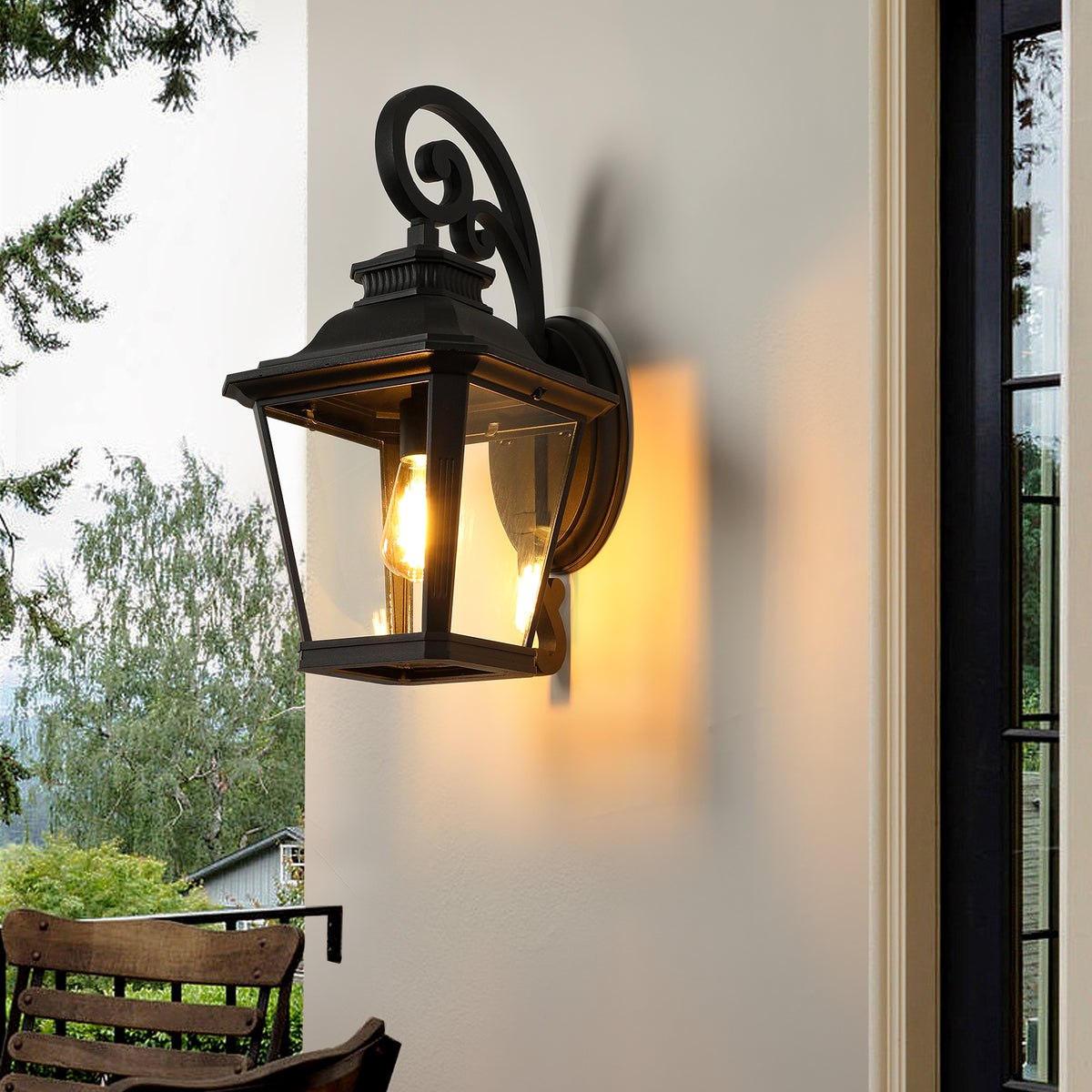 Outdoor Wall Lantern 21" Black Aluminum Glass Sconce Porch Patio Light