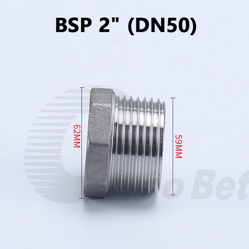 304 Stainless Steel BSP Male Thread Hex Plug — End Stopper Pipe Fitting (1/4" to 2")