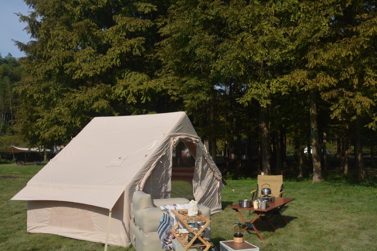 Inflatable Camping Tent Easy Setup 4 Season Glamping Tent with High Performance Inflatable Structure 4 - 6 Persons Waterproof Windproof Outdoor Self - Supporting Blow up Tent Air Tent Portable House Beige - HomeDIYer