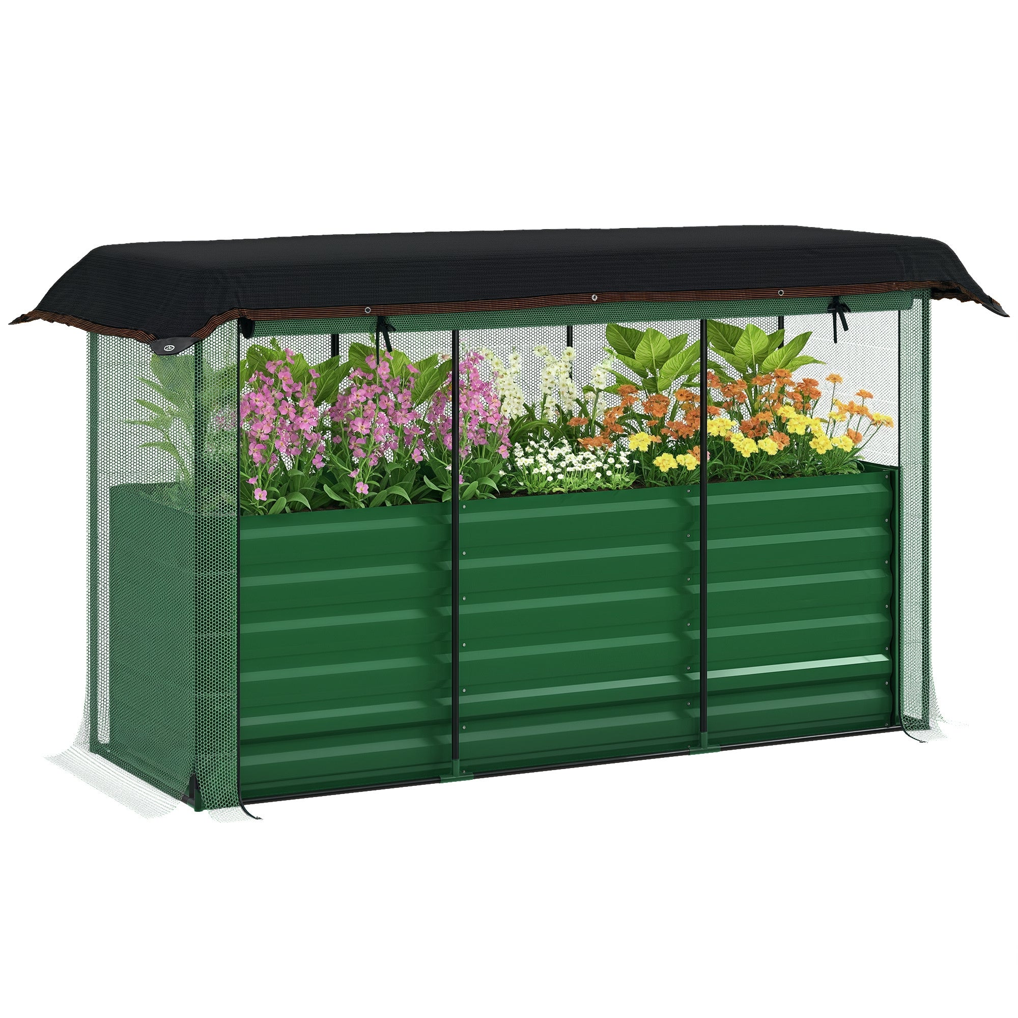 Galvanized Raised Garden Bed, Planter Box with Crop Cage and Shade Cloth, Green
