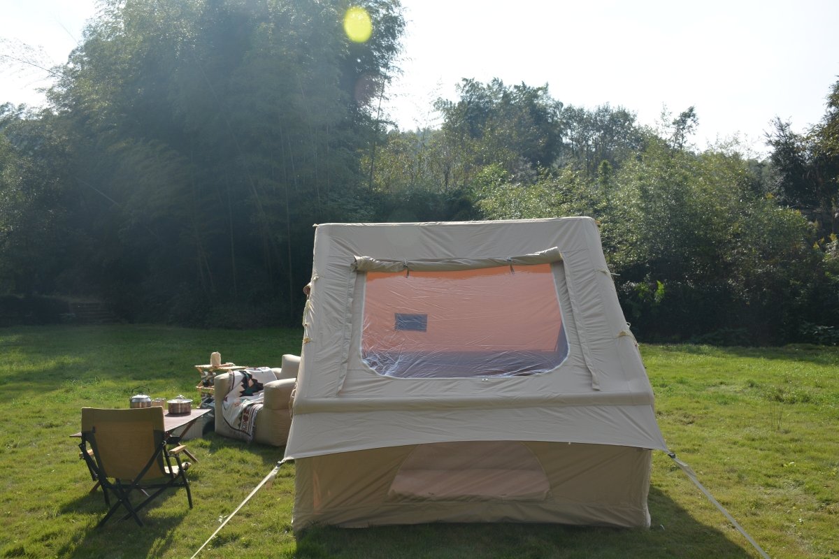 Inflatable Camping Tent Easy Setup 4 Season Glamping Tent with High Performance Inflatable Structure 4 - 6 Persons Waterproof Windproof Outdoor Self - Supporting Blow up Tent Air Tent Portable House Beige - HomeDIYer