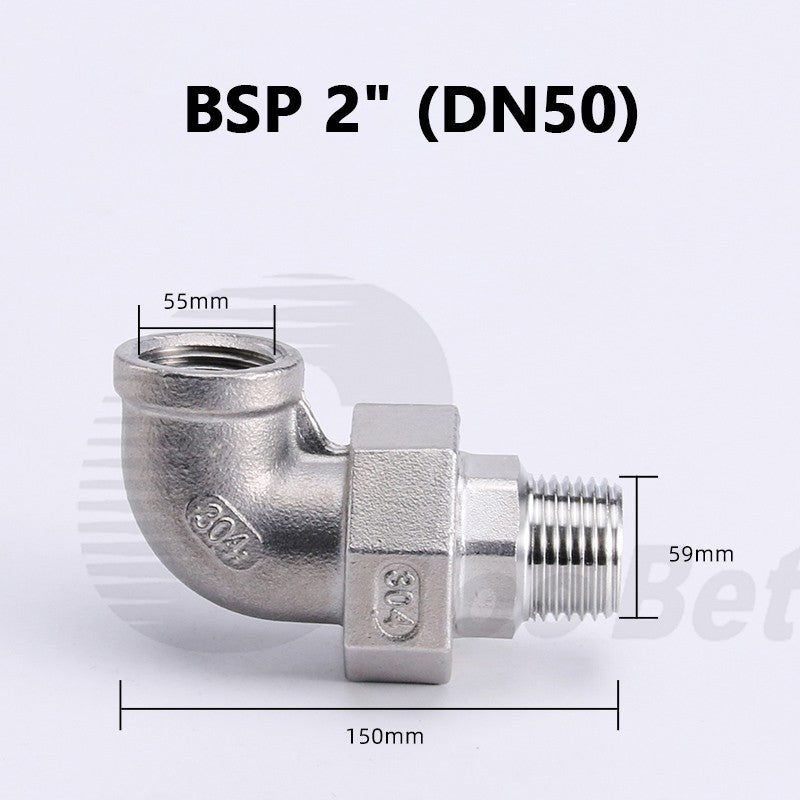 304 Stainless Steel 90° Union Elbow BSP 1/4"–2" Male Female Pipe Fitting Adapter